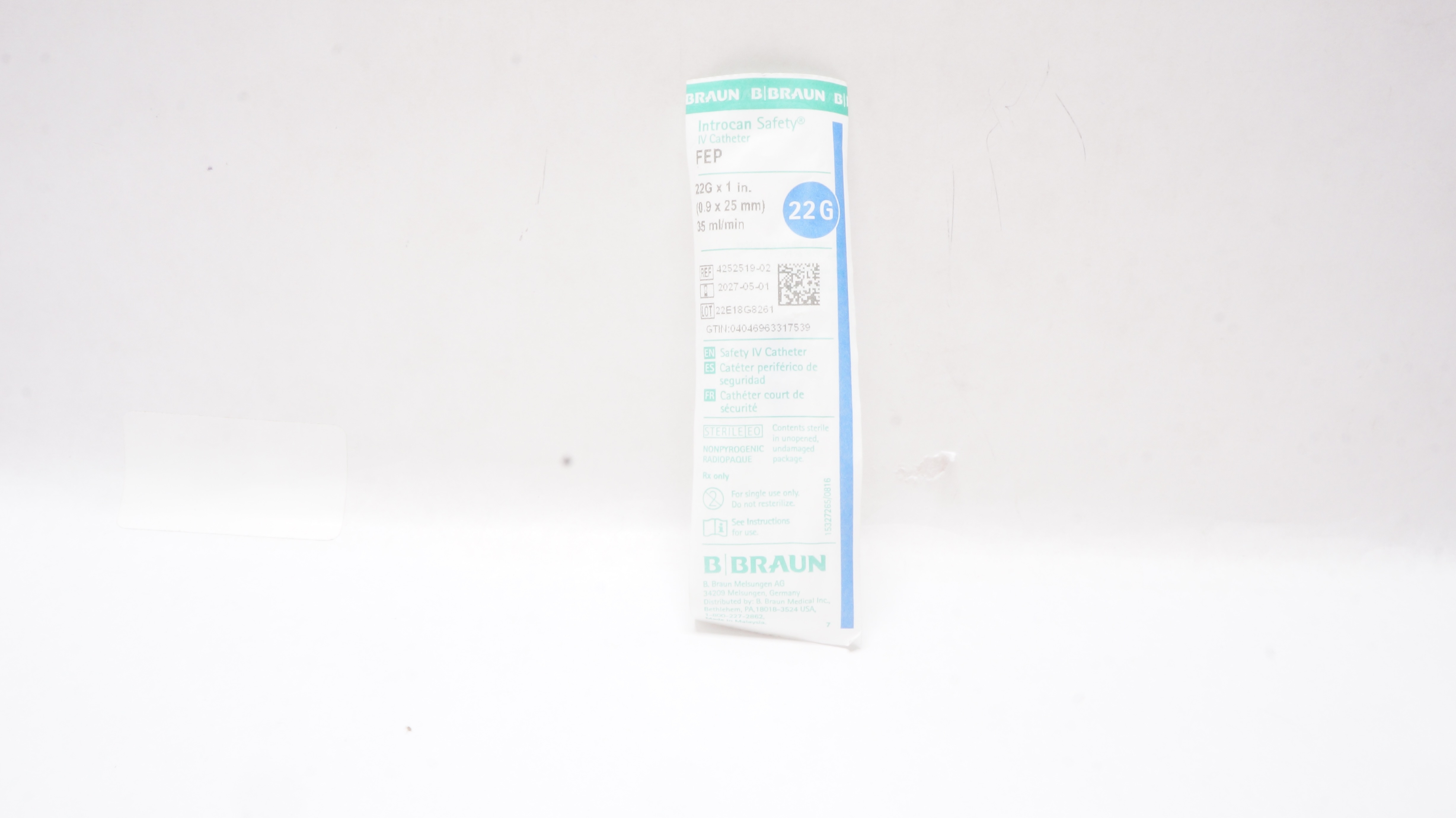 B.Braun 4252519-02 Introcan Safety IV Cath. FEP 22G x 1inch x 35mL/min