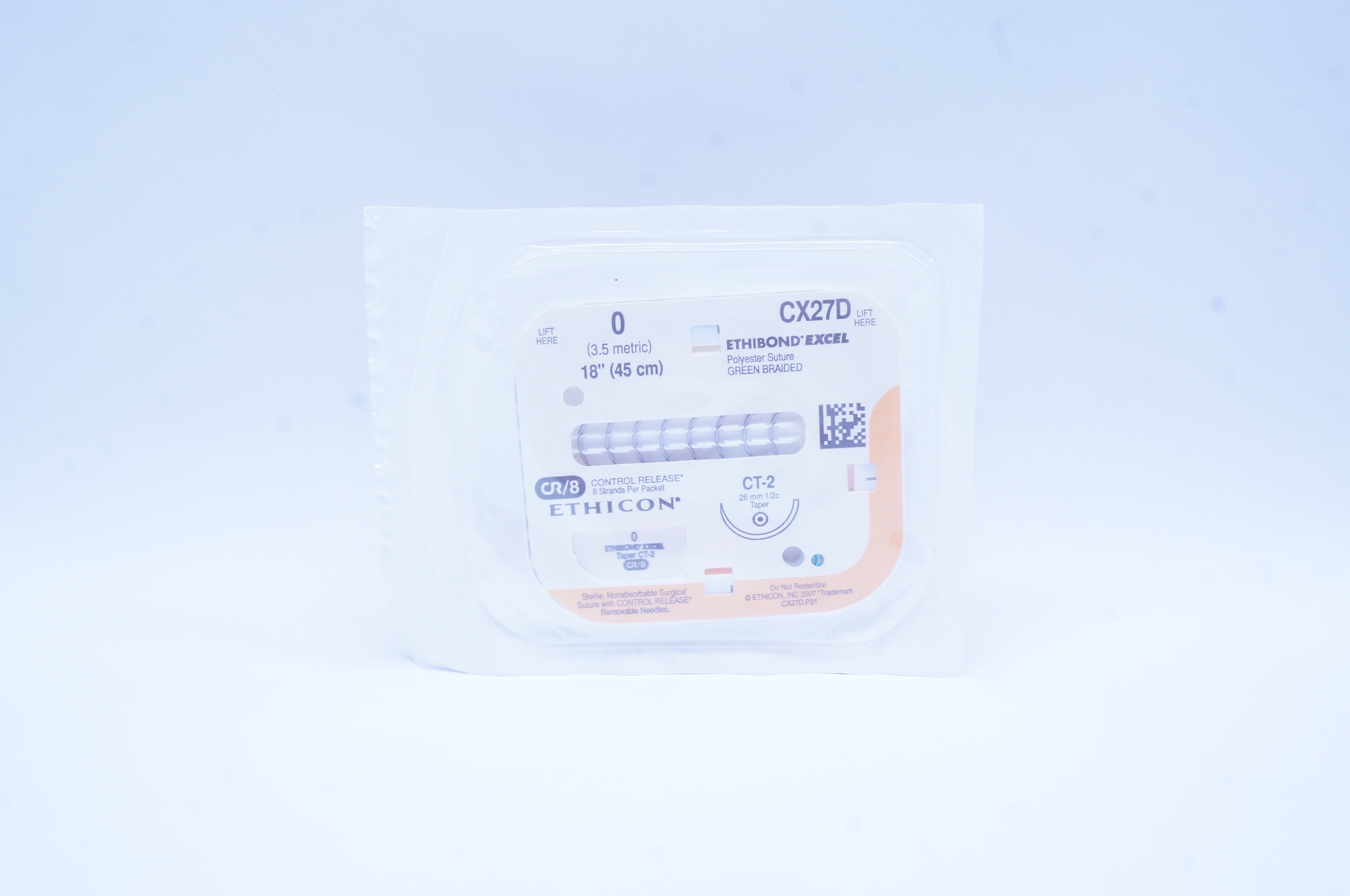 Ethicon CX27D 0 Ethibond Excel Polyester Stre CT-2 26mm 1/2c Taper, 18 inch CR/8