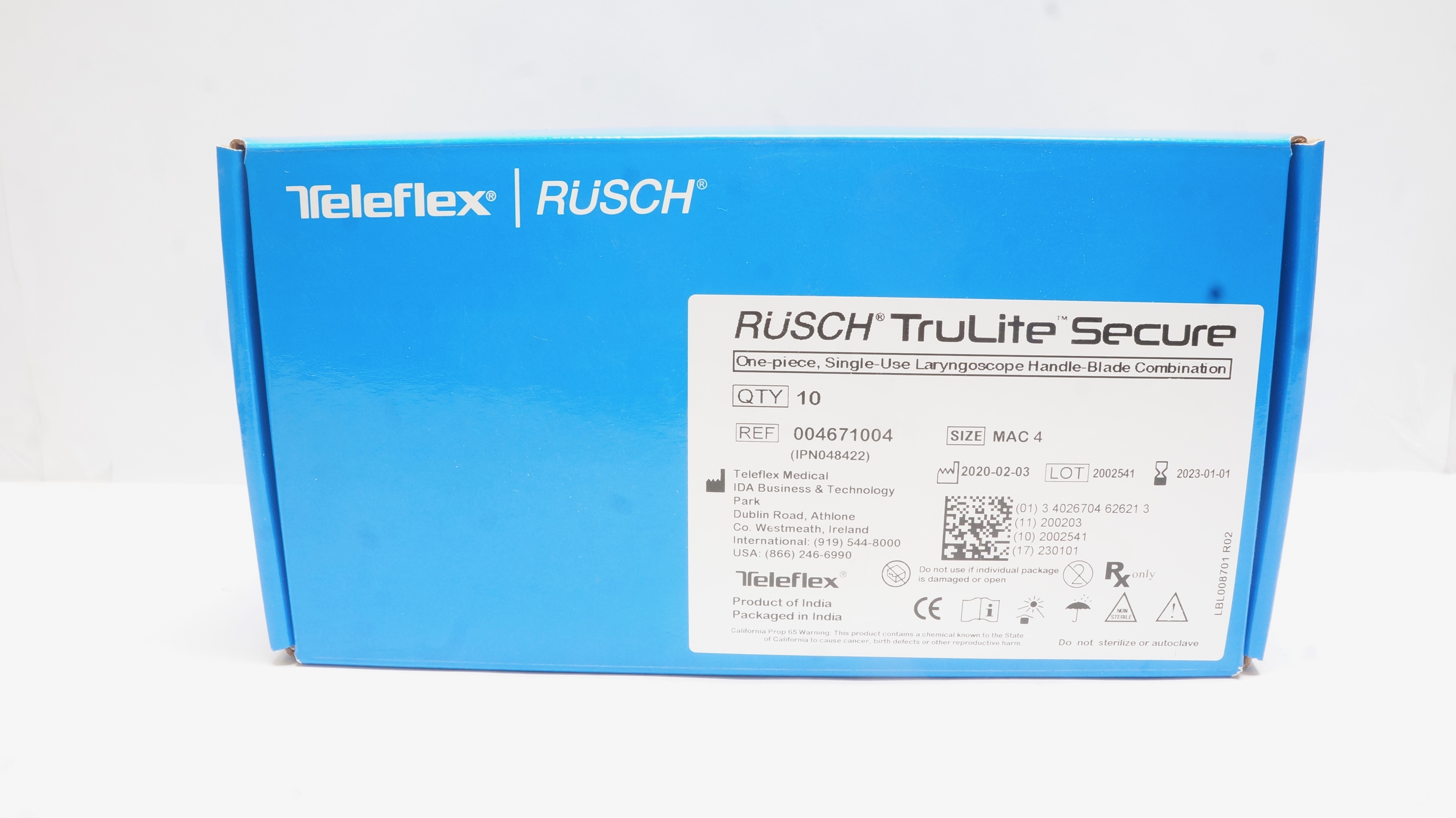 Teleflex 004671004 TruLite Secure Laryngoscope Handle-Blade MAC4 (x) - Box of 10