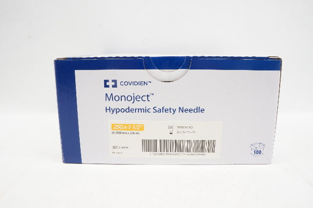 Covidien 1182515 Monoject Hypodermic Safety Needle 25G x 1-1/2inch - Box of 100