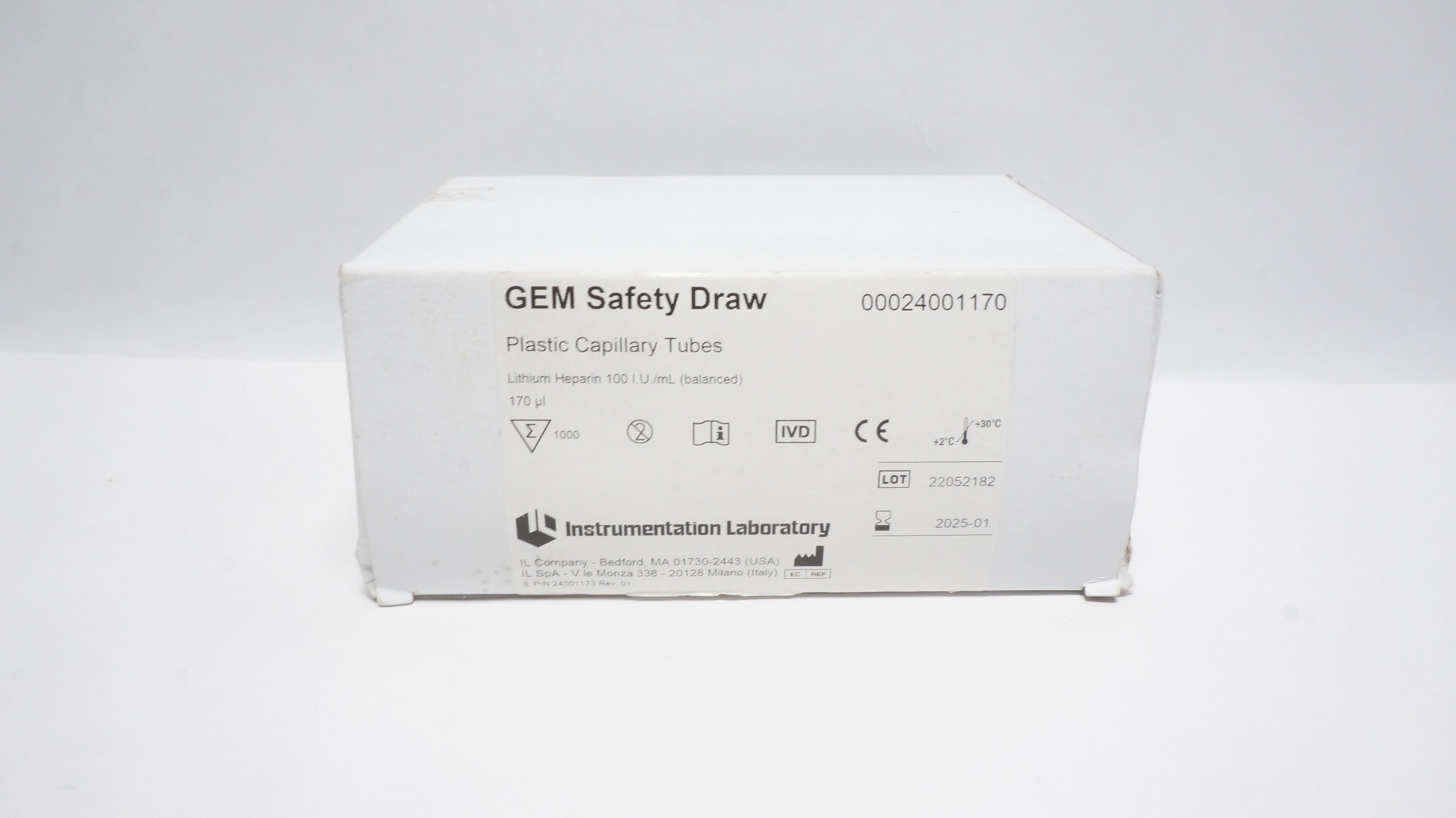 IL 00024001170 Gem Safety Draw Plastic Capillary Tubes 100 I.U (x) - Box of 9