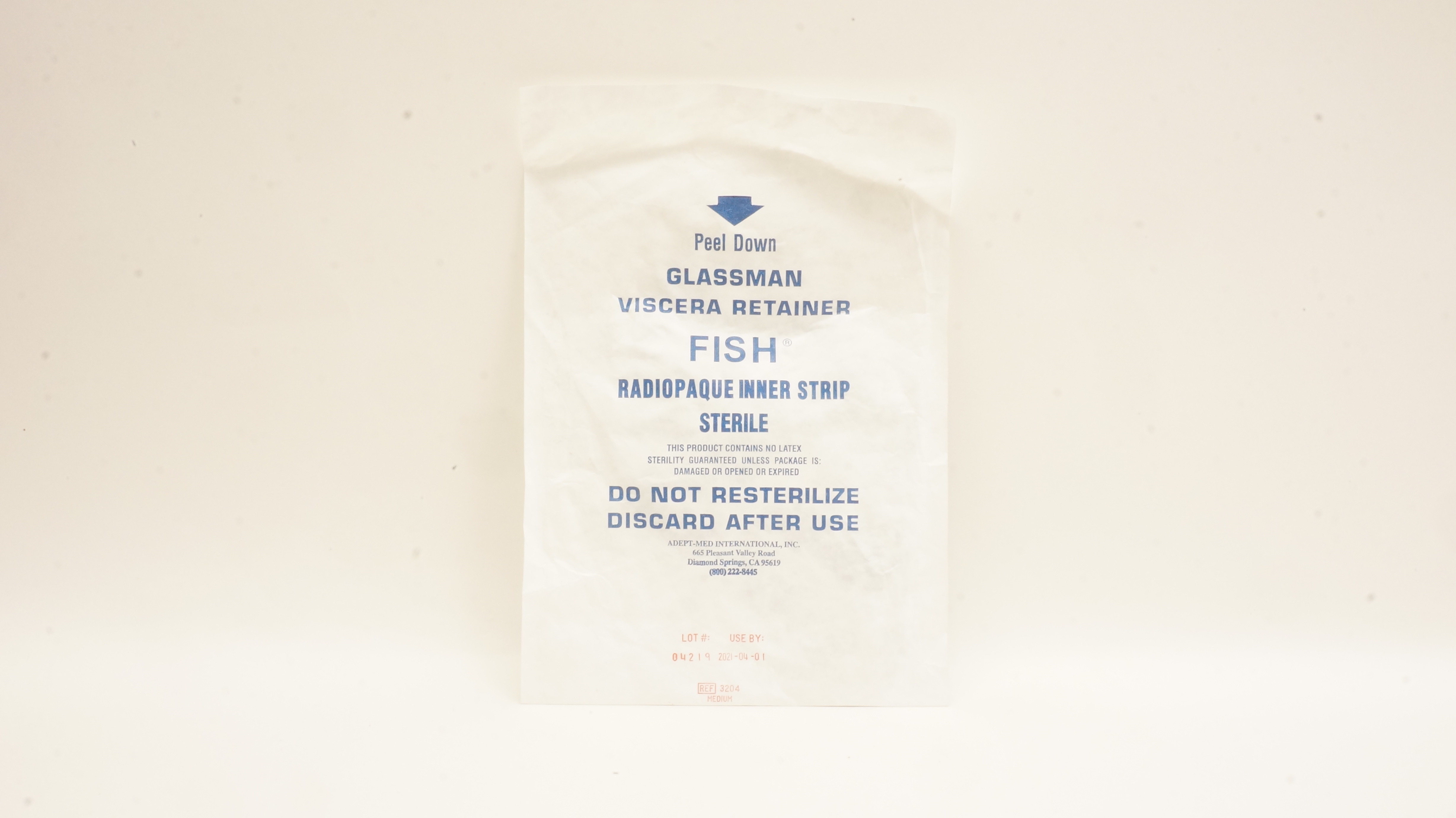 Adept-Med 3204 Glassman Viscera Retainer Fish Radiopaque Inner Strip, Medium (x)