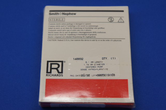 Smith&Nephew 140892 Richards Centered Porp Dense Hydroxylapatite 5.1mm Length