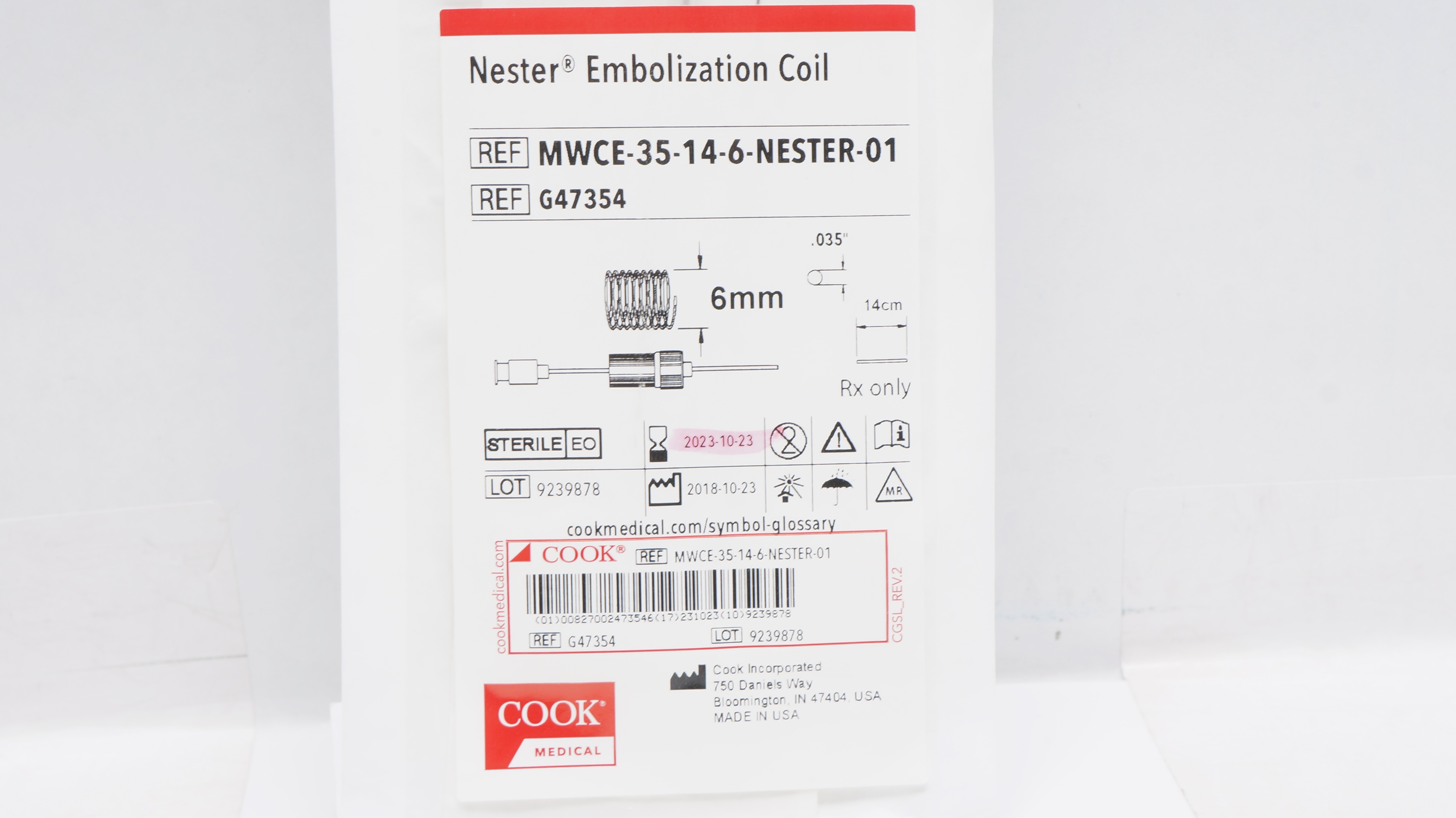 Cook Medical G47354 Nester Embolization Coil 6mm x 14cm x .035inch (x)