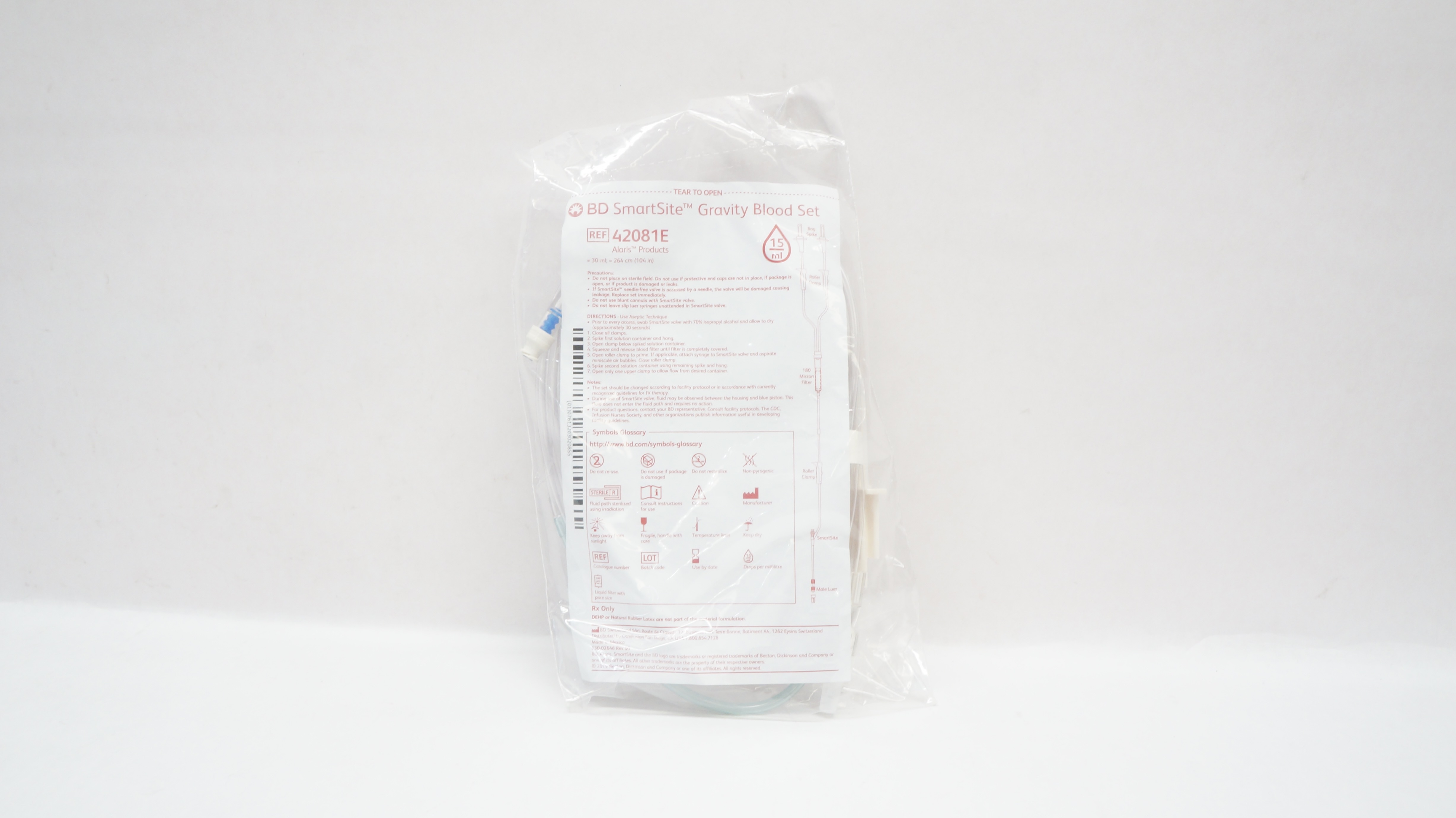 BD 42081E Alaris SmartSite Gravity Blood Set 15Drops/ml, 30mL x 104inch