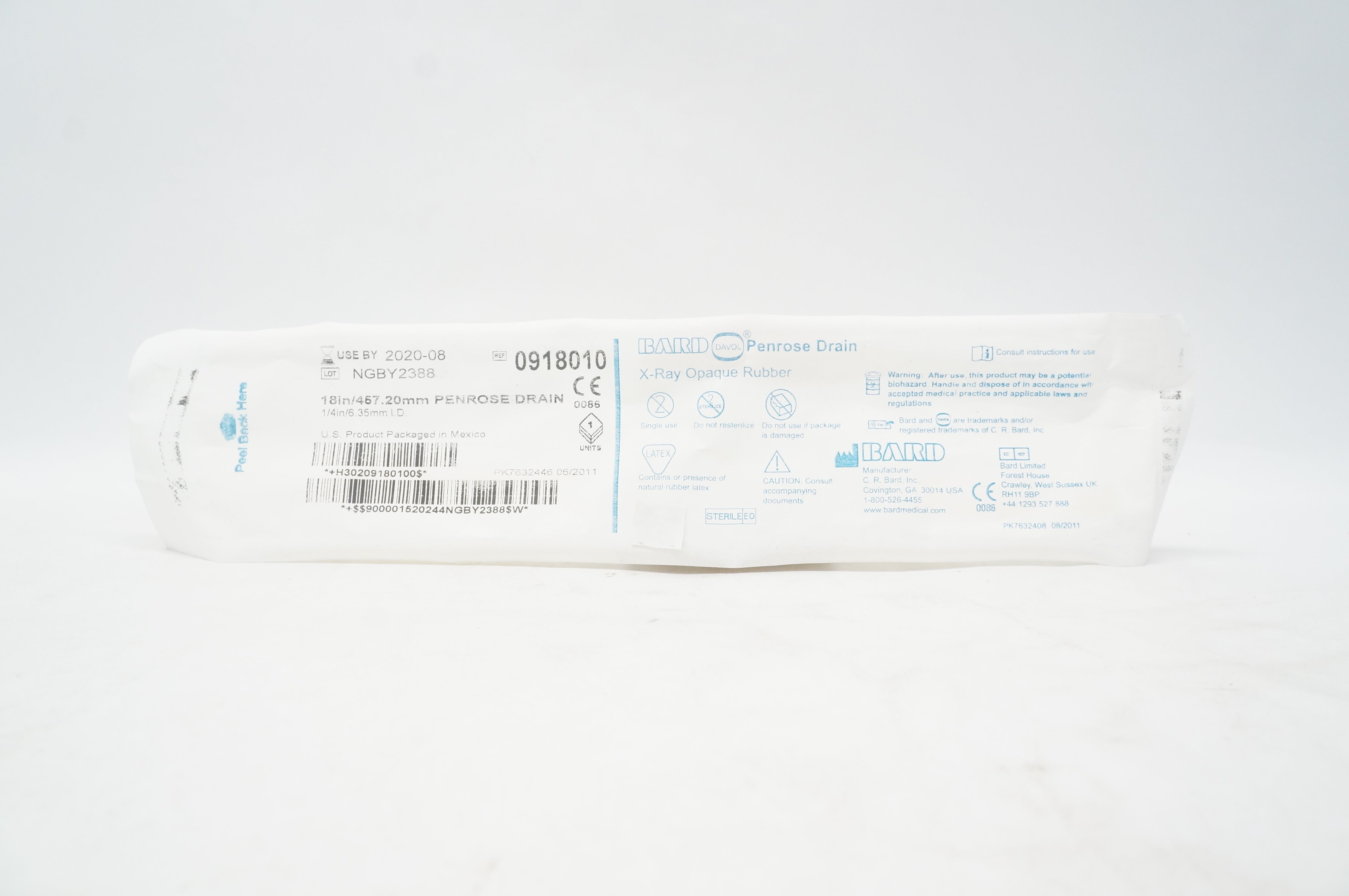 Bard 0918010 Davol Penrose Drain X-Ray Opaque Rubber 18 inch x 457.20 mm (x)