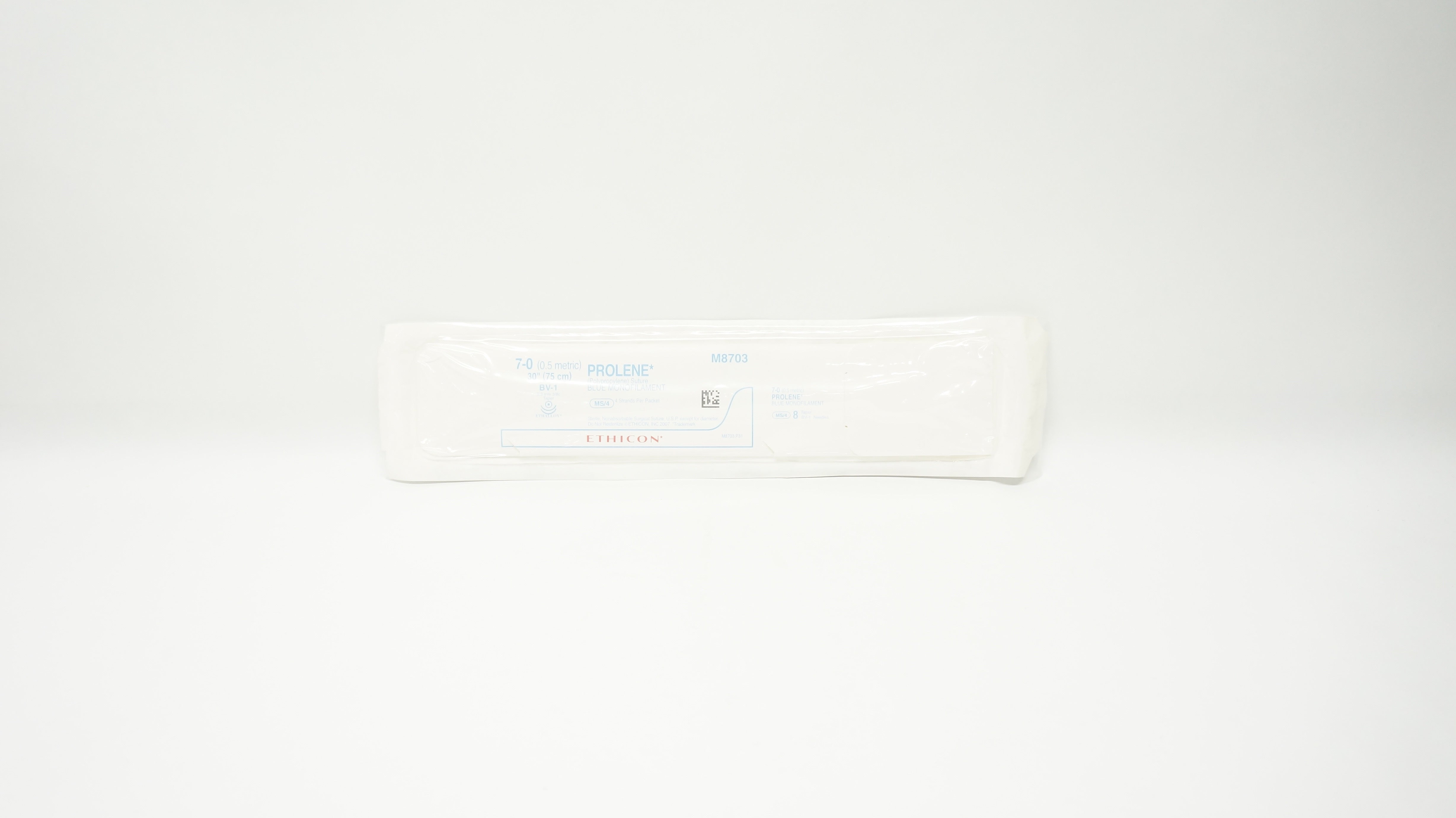 Ethicon M8703 7-0 PROLENE Stre Blue Monofilament, BV-1 9.3mm 3/8c Taper, 30inch