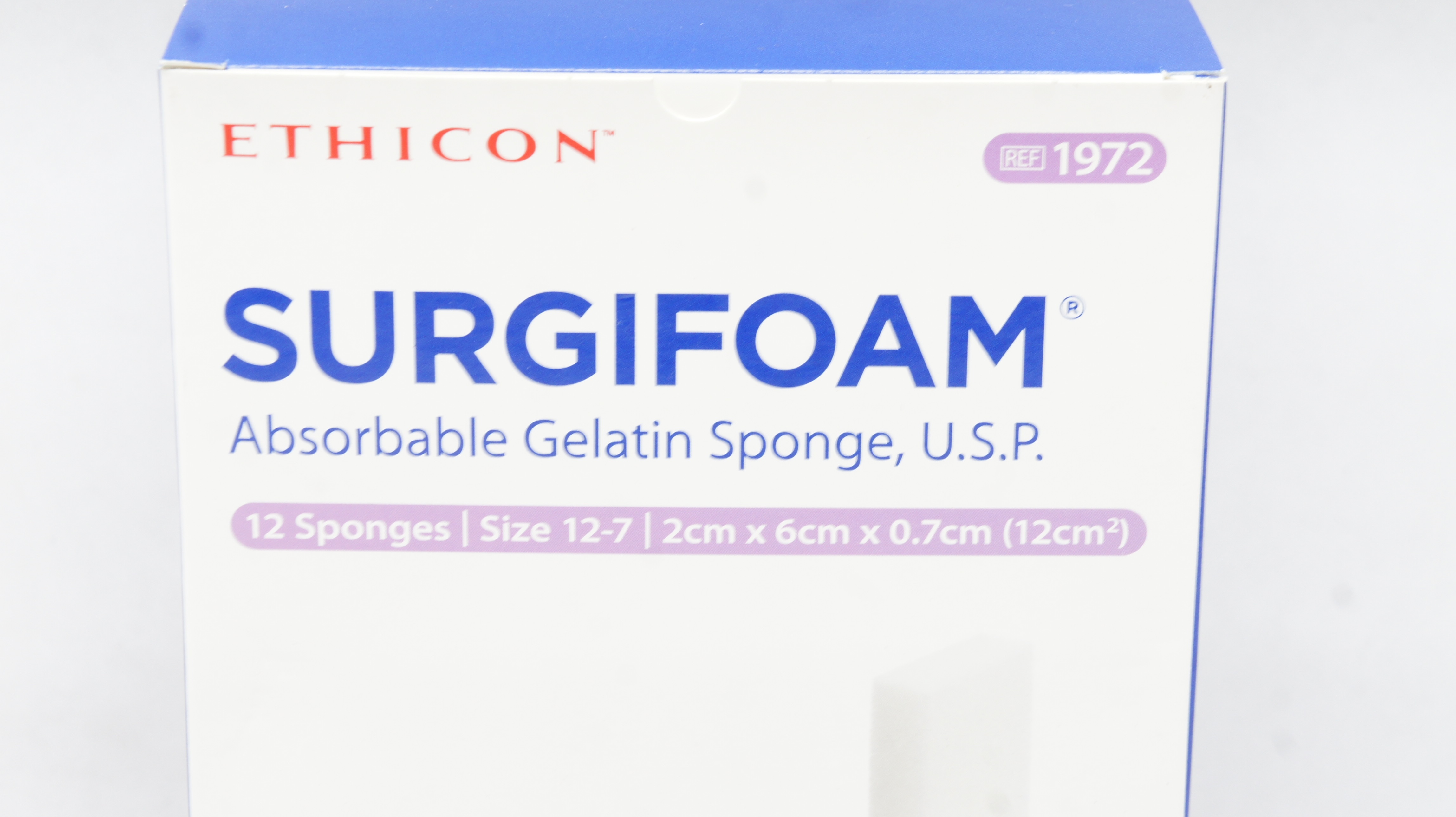 Ethicon 1972 SURGIFOAM Gelatin Sponge Size 12-7 2cm x 6cm x 0.7cm(x) - Box of 12