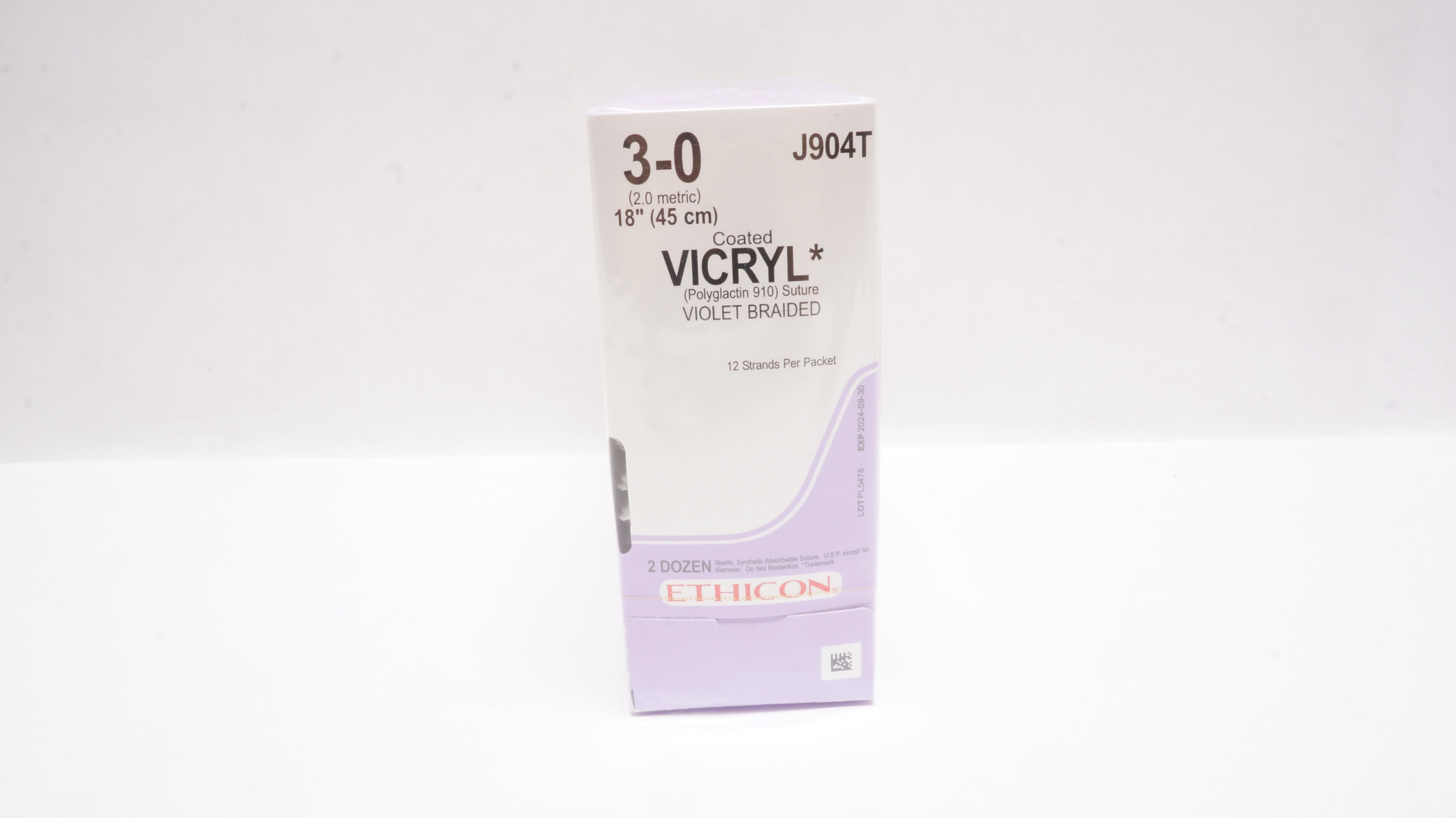 Ethicon J904T 3-0 Vicryl Absorbable Braided Polyglactin, 18inch - Box of 24