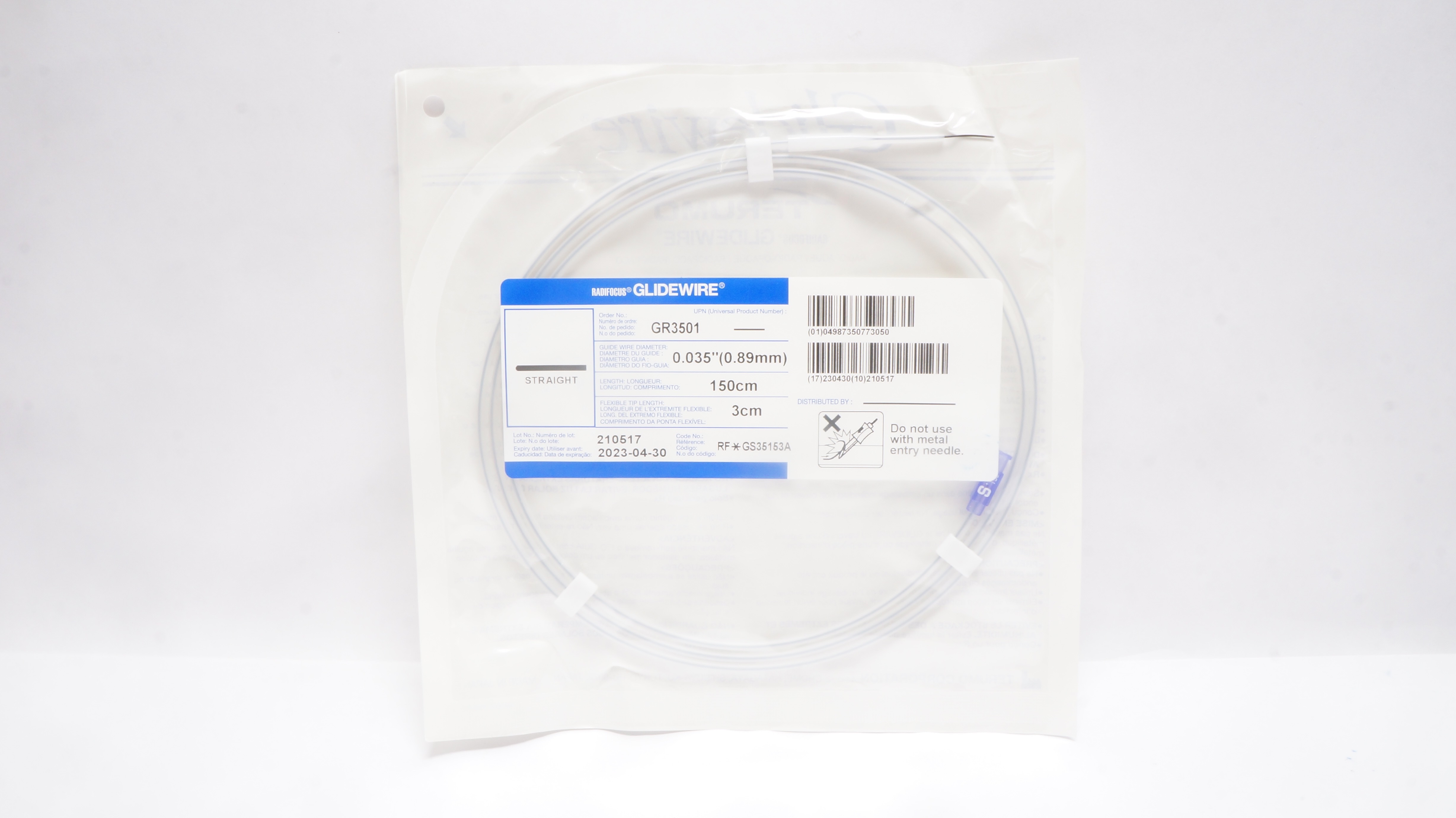 Terumo GS35153A Radifocus Glidewire, Straight 150cm x 0.035inch x 3cm (x)