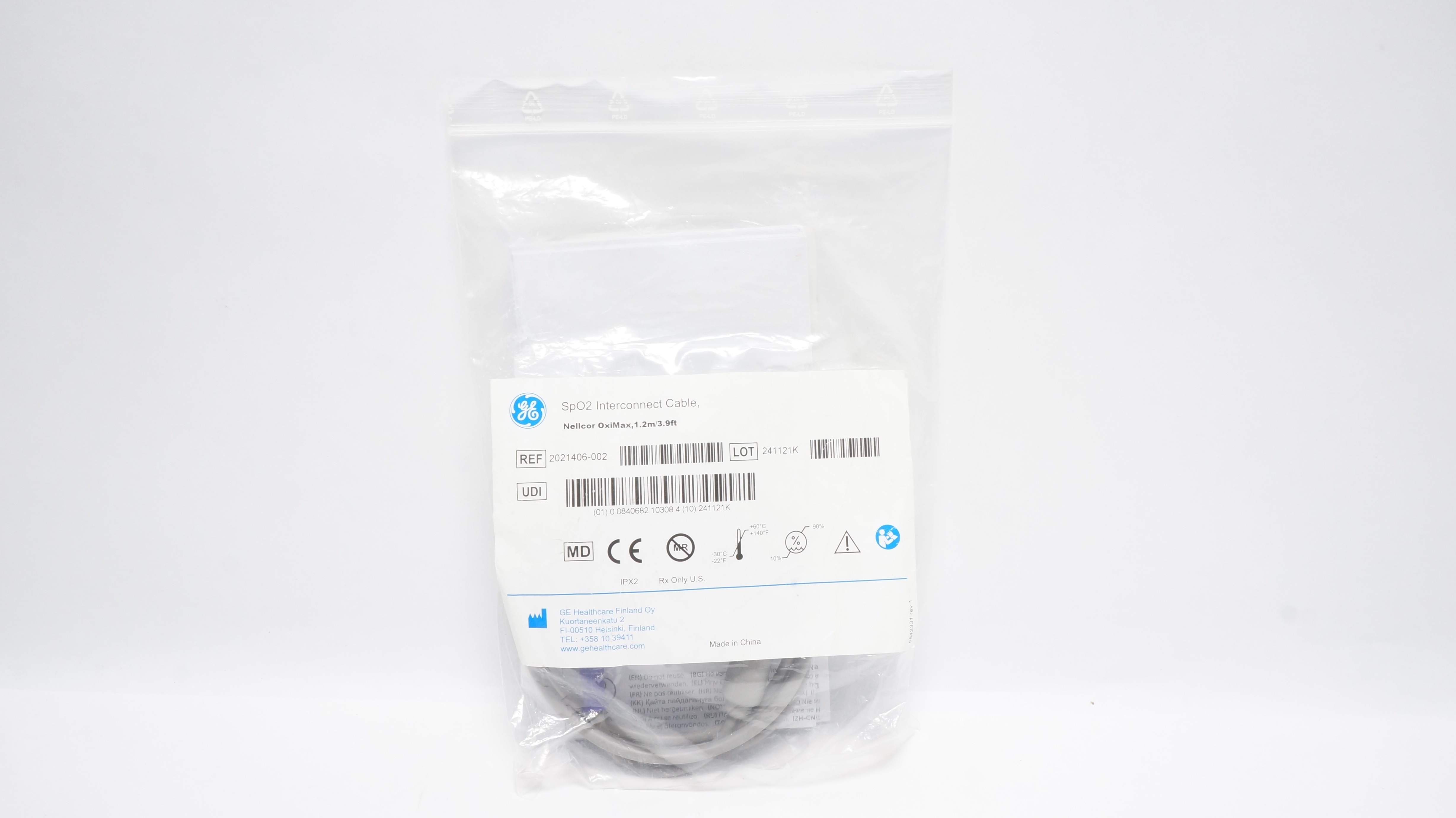 GE Healthcare 2021406-002 Nellcor OxiMax SpO2 Interconnect Cable, 1.2m/3.9ft
