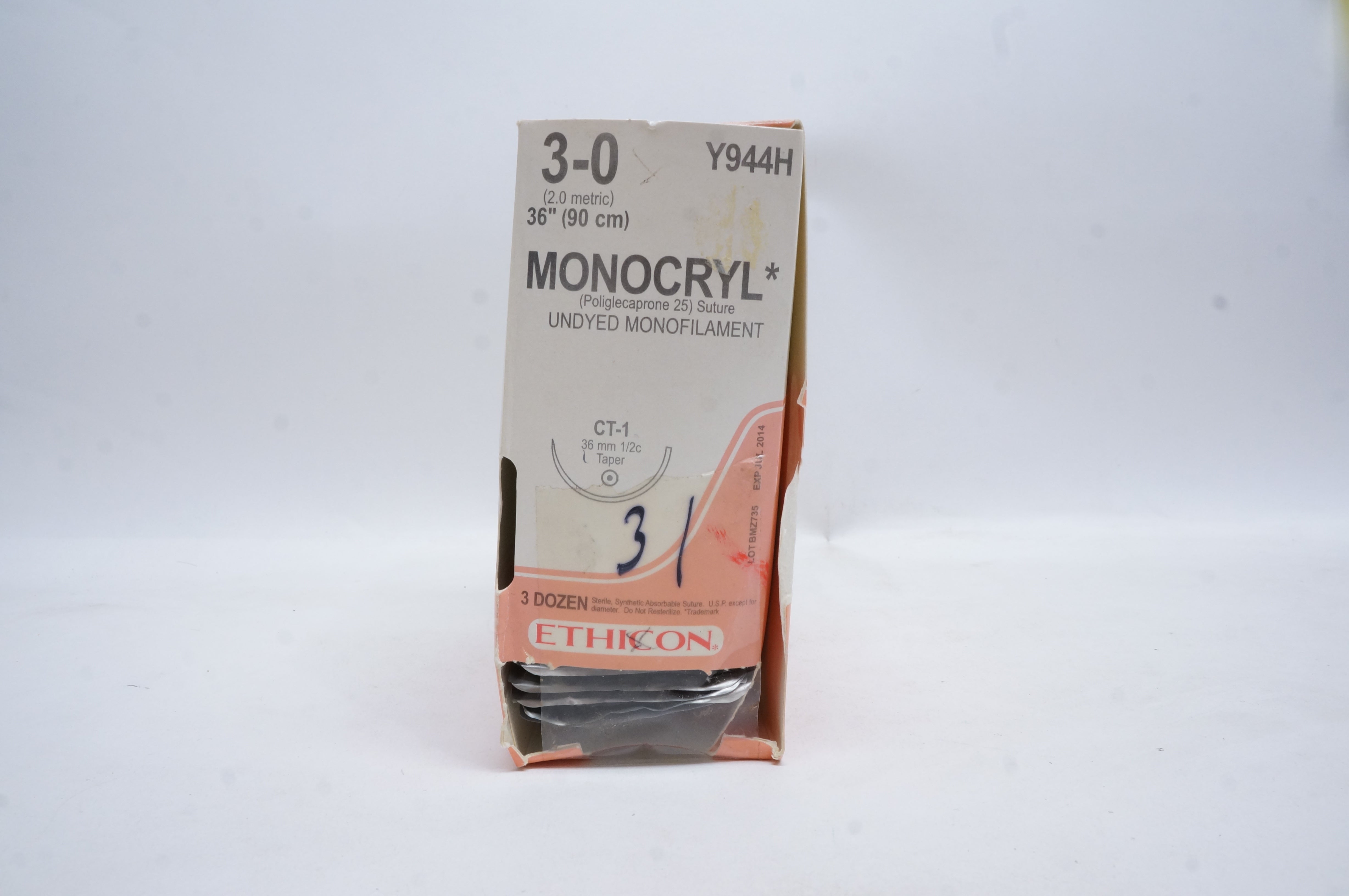 Ethicon Y944H 3-0 MONOCRYL, CT-1, 36mm 1/2c Taper, 36inch (x) - Box of 31