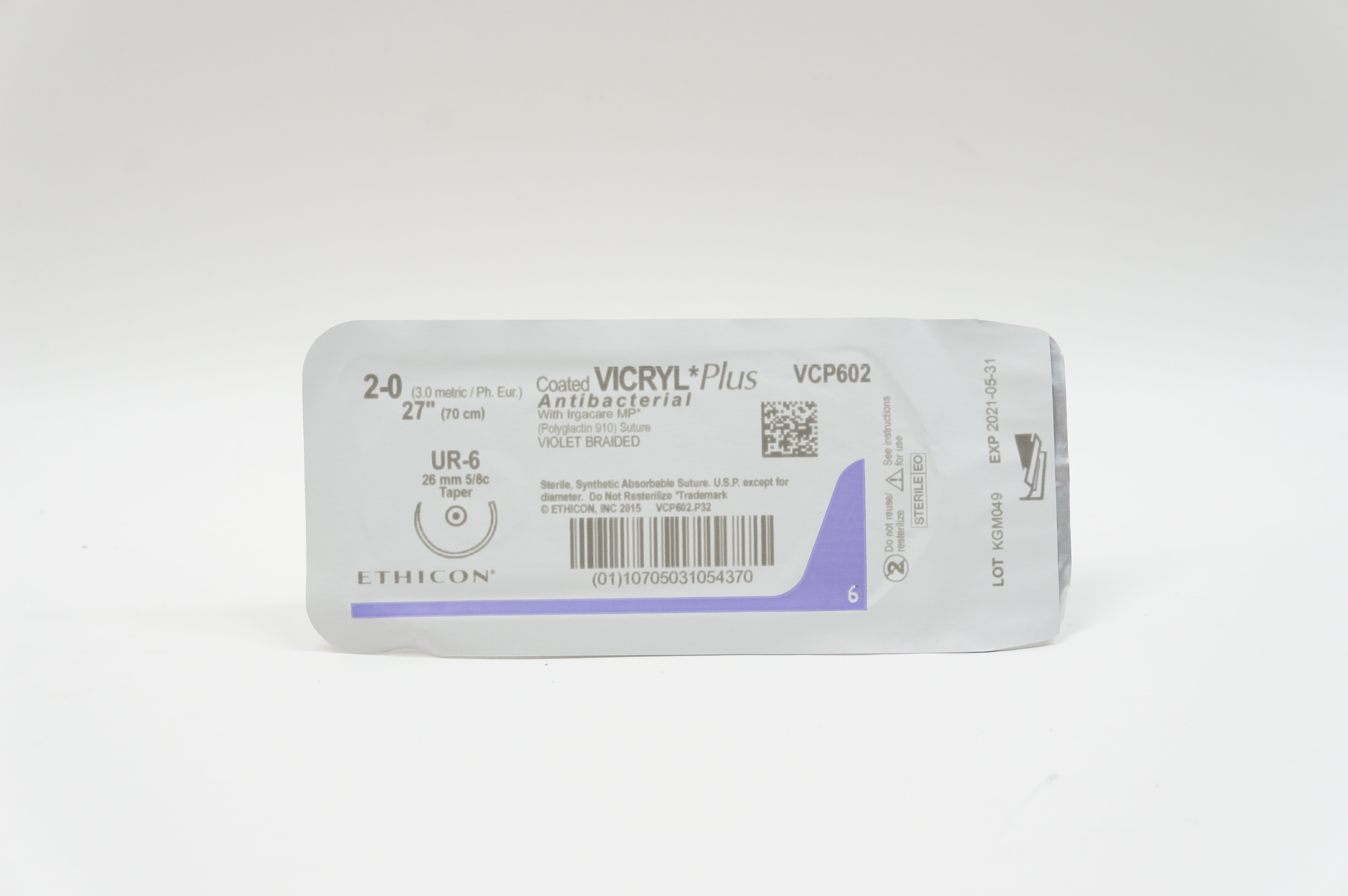 Ethicon VCP602 2-0 VICRYL Plus, UR-6, 26mm 5/8c Taper, 27inch