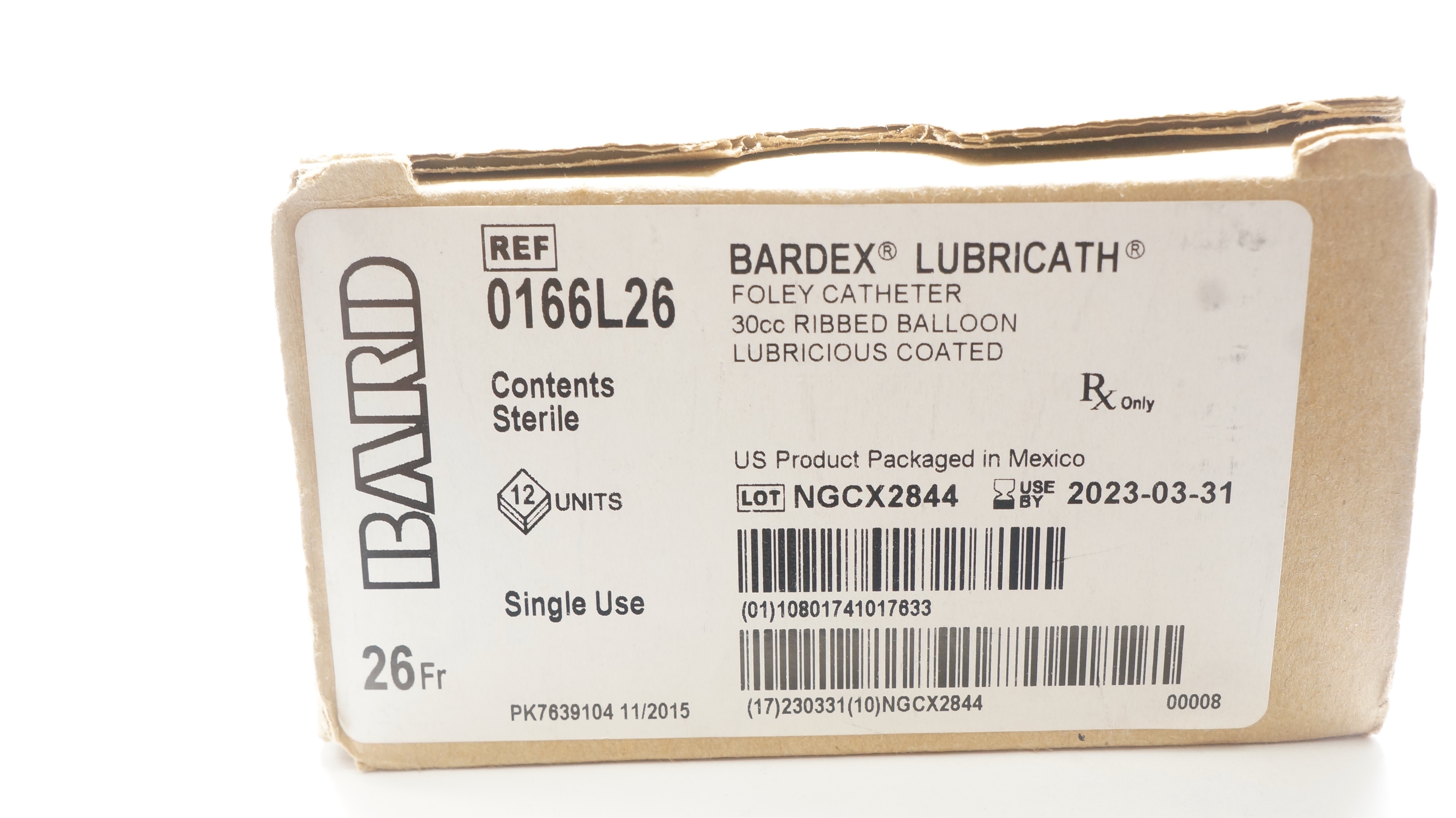 Bard 0166L26 Bardex Foley Cath. 26Fr 30cc Ribbed Balloon (x) - Box of 12