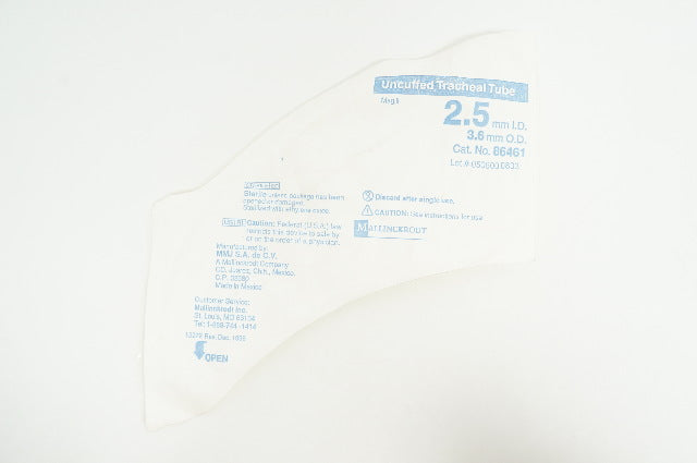 Mallinckrodt 86461 Uncuffed Tracheal Tube 2.5mm x 3.6mm
