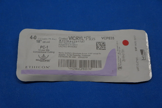 Ethicon VCP835 4-0 VICRYL Plus, PC-1 13mm 3/8c Conventional Cutting, 18