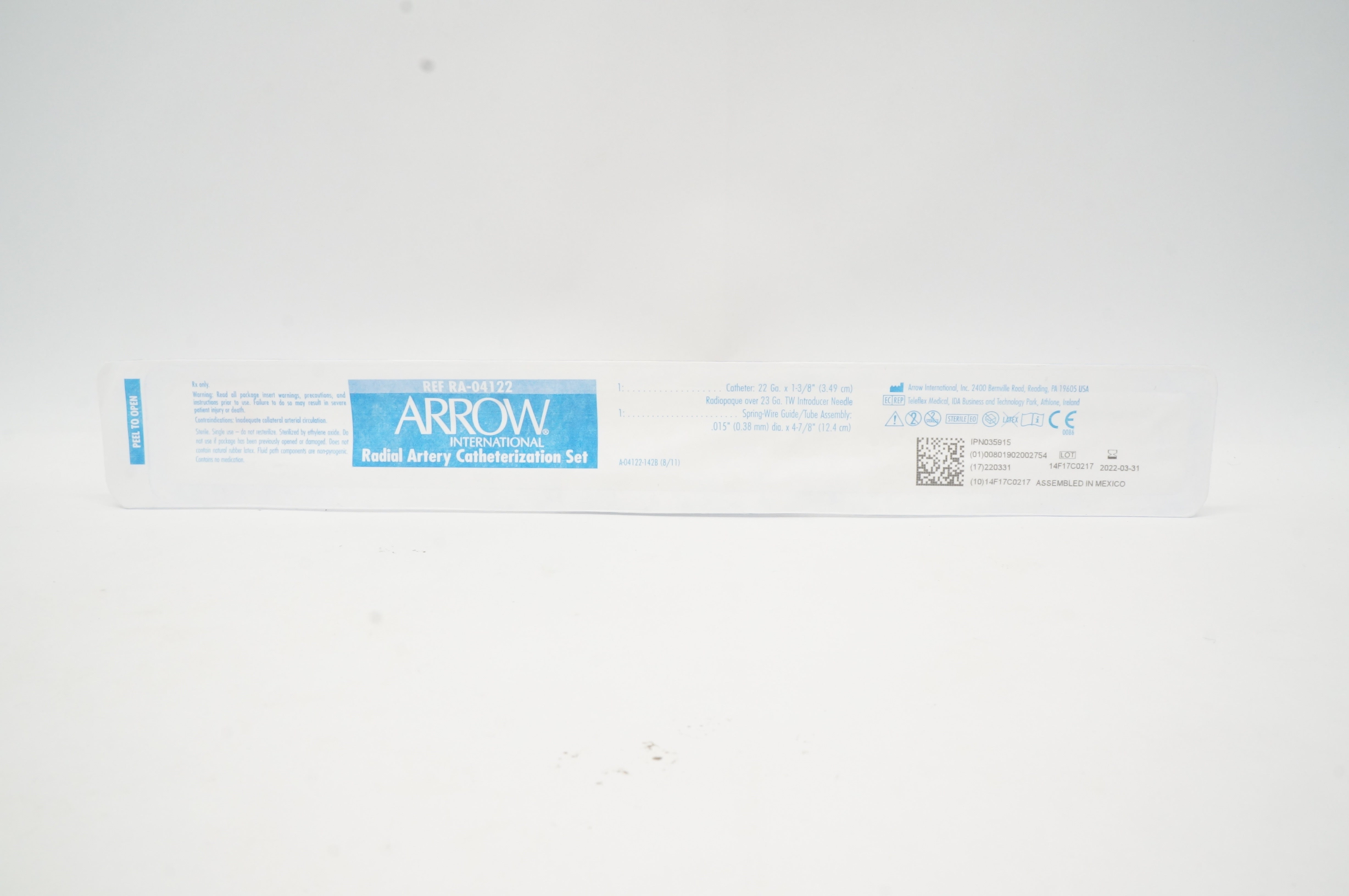 Arrow RA-04122 Radial Artery Catheterization Set 22Ga x 1-3/8inch (x)