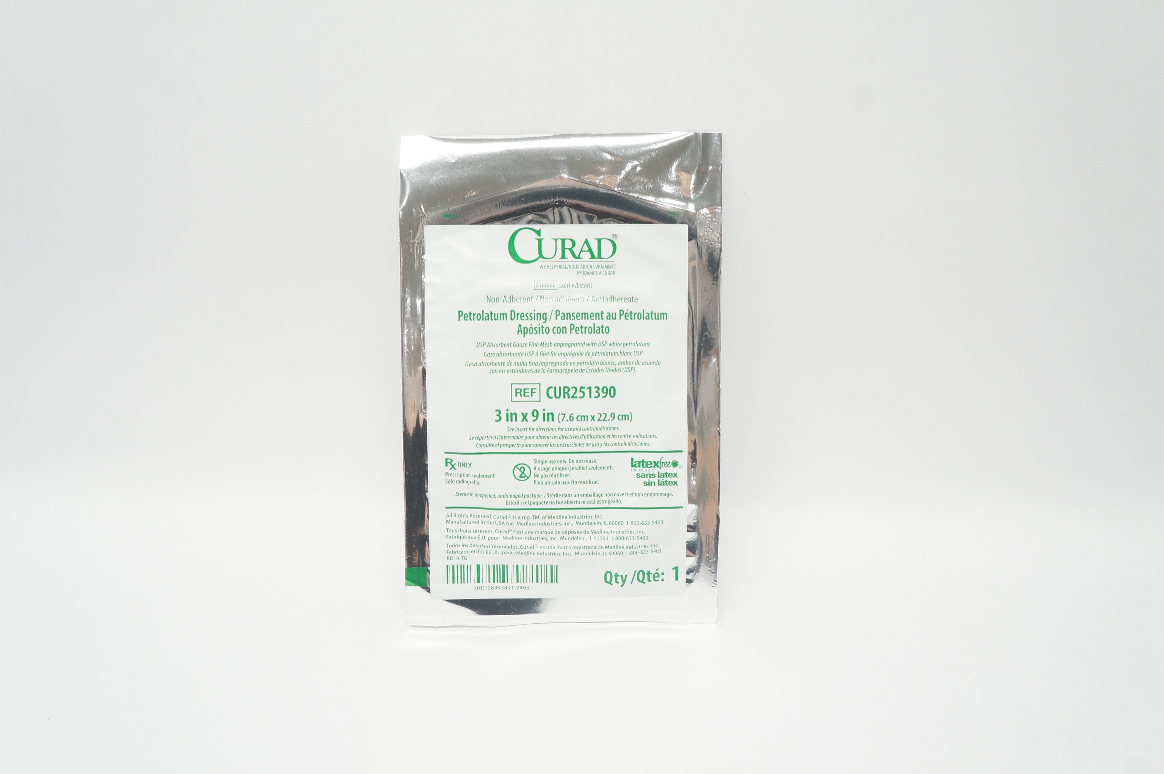 Medline CUR251390 Curad Non-Adherent Petrolatum Dressing 3inch x 9inch (x)