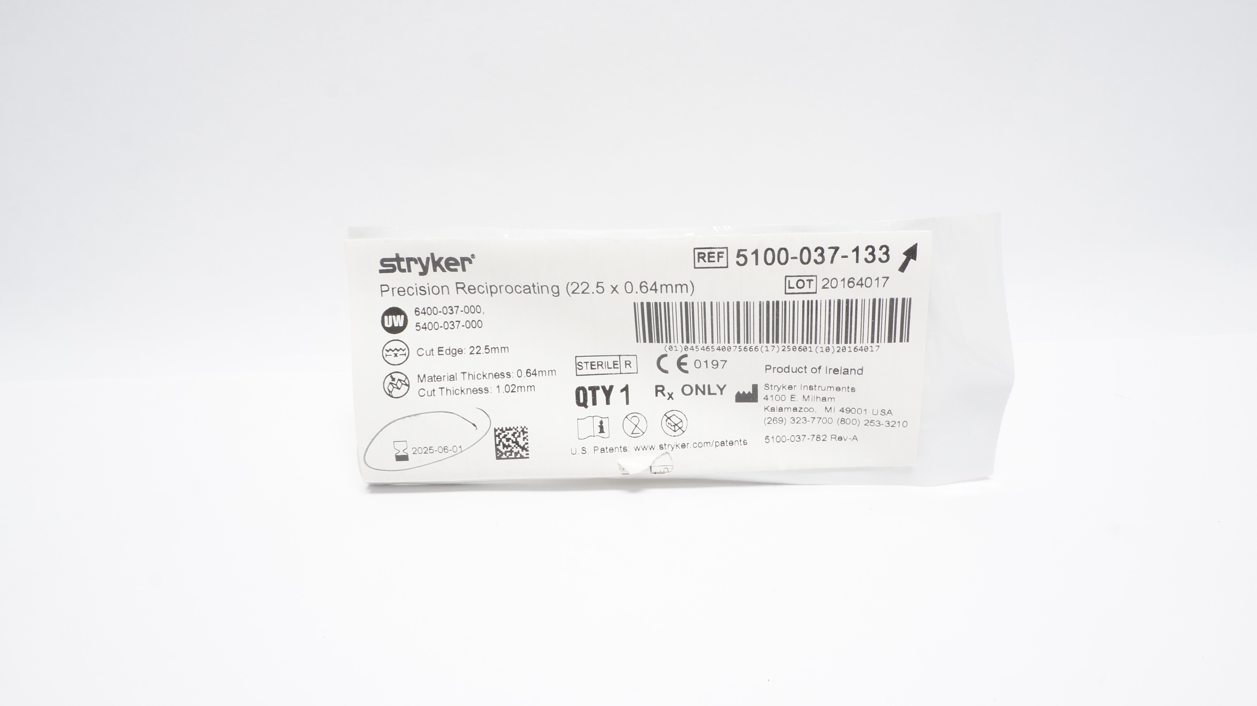 Stryker 5100-037-133 Precision Reciprocating Saw Blade 22.5 x 0.64mm (x)