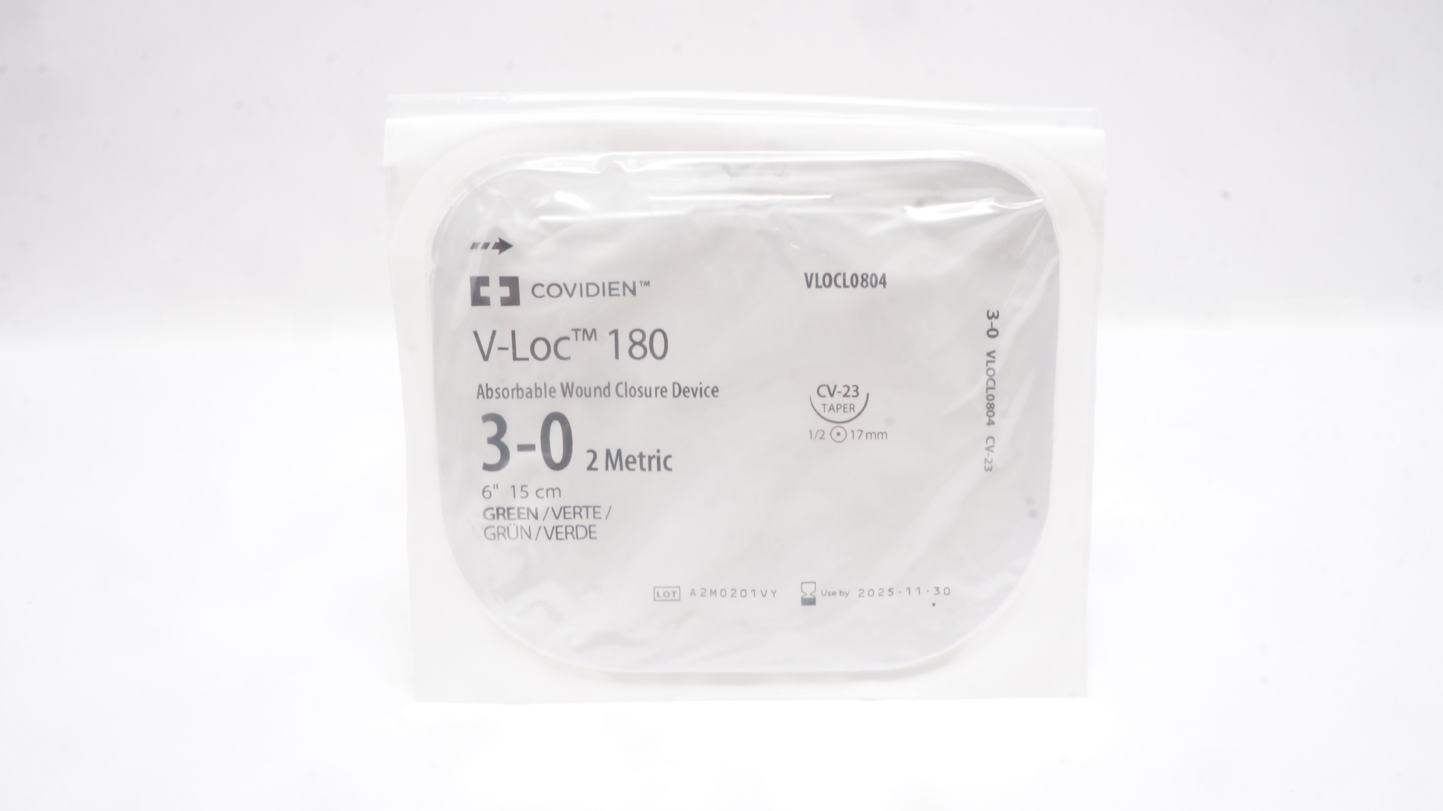 Covidien VLOCL0804 3-0 V-Loc 180 Wound Closure Device CV-23 Taper 1/2 17mm 6inch
