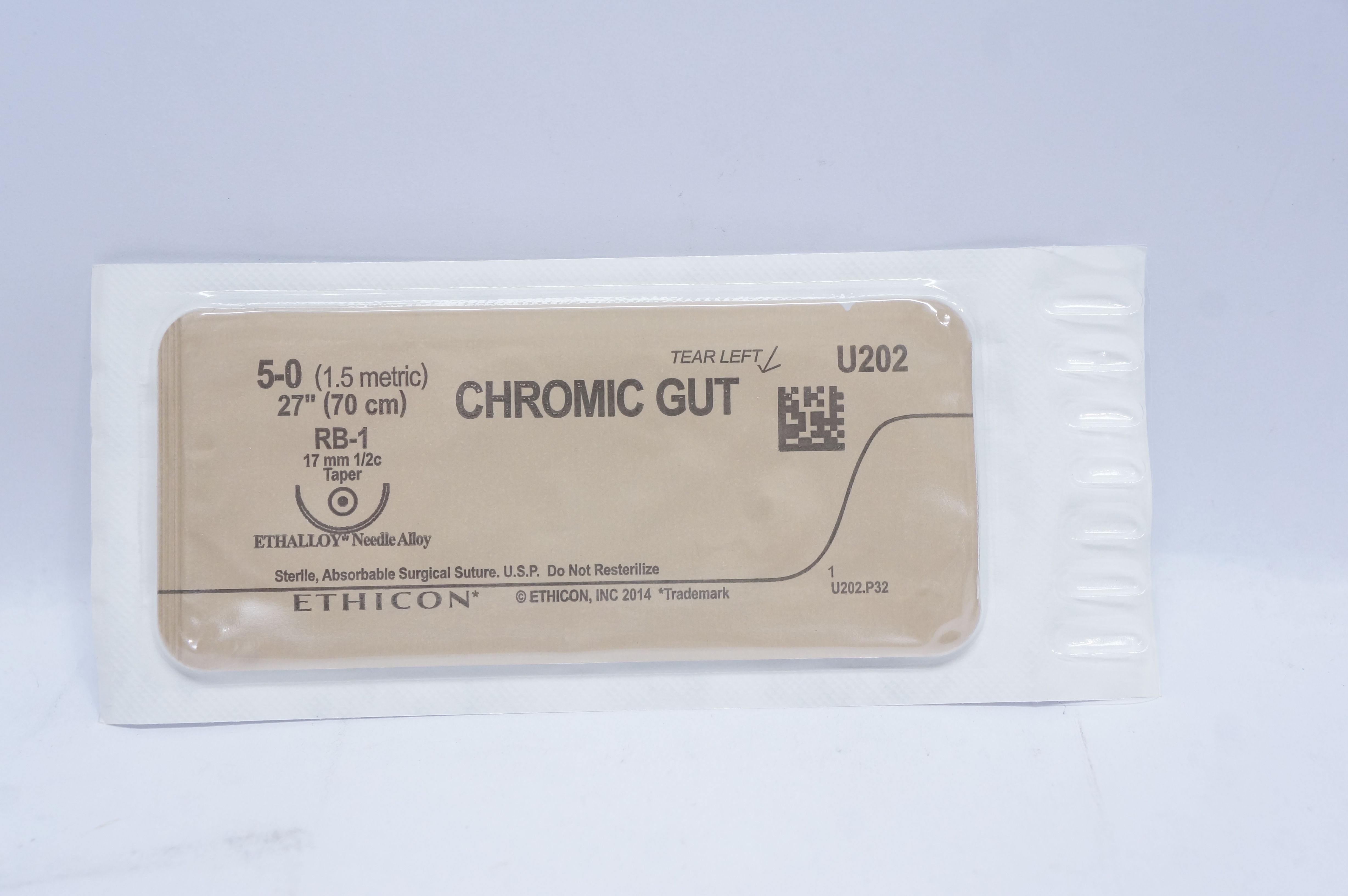 Ethicon U202 5-0 CHROMIC GUT, RB-1, 17mm 1/2c Taperpoint, 27inch