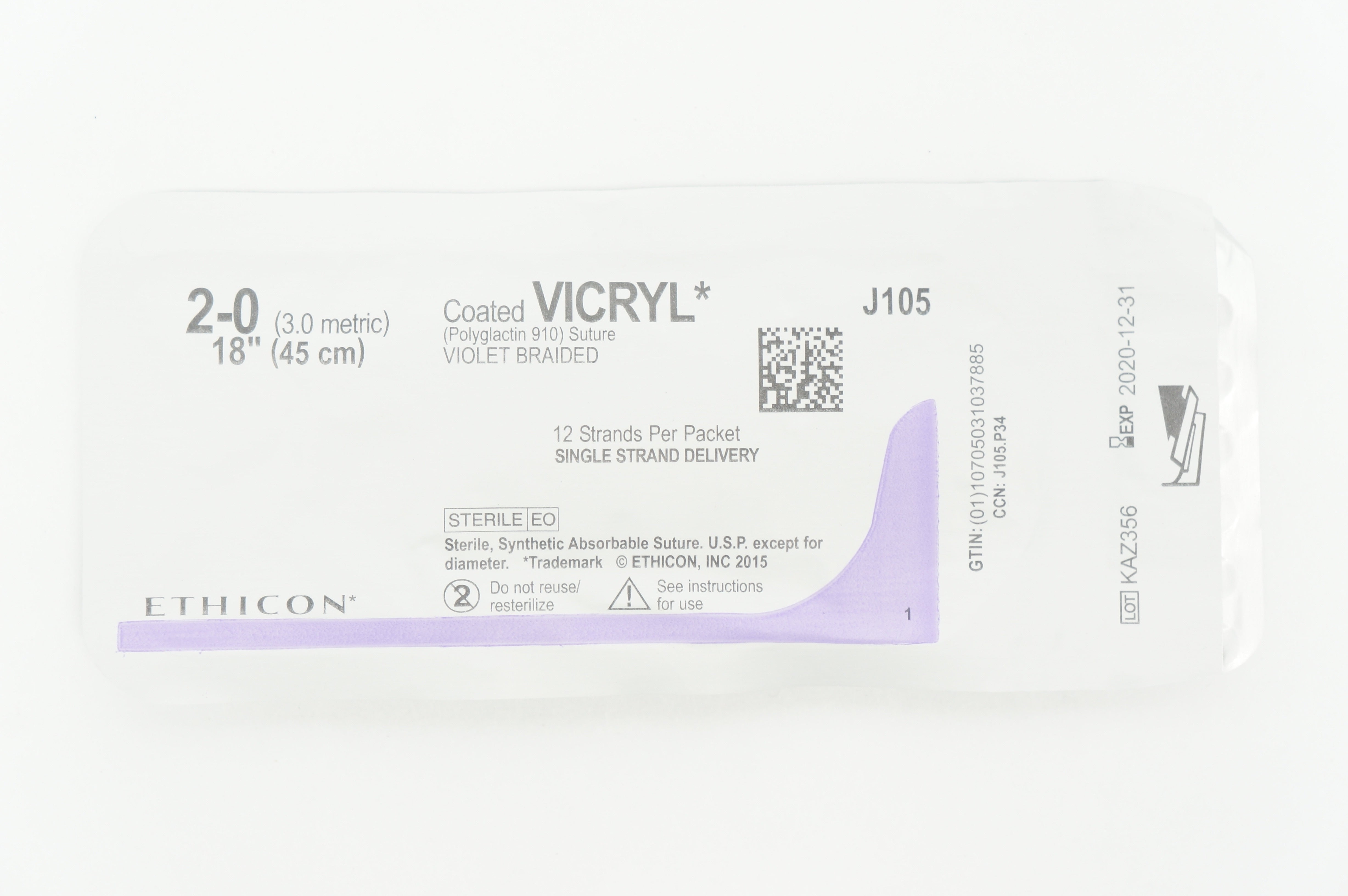 Ethicon J105 2-0 VICRYL (Polyglactin 910) Stre 18inch (x)