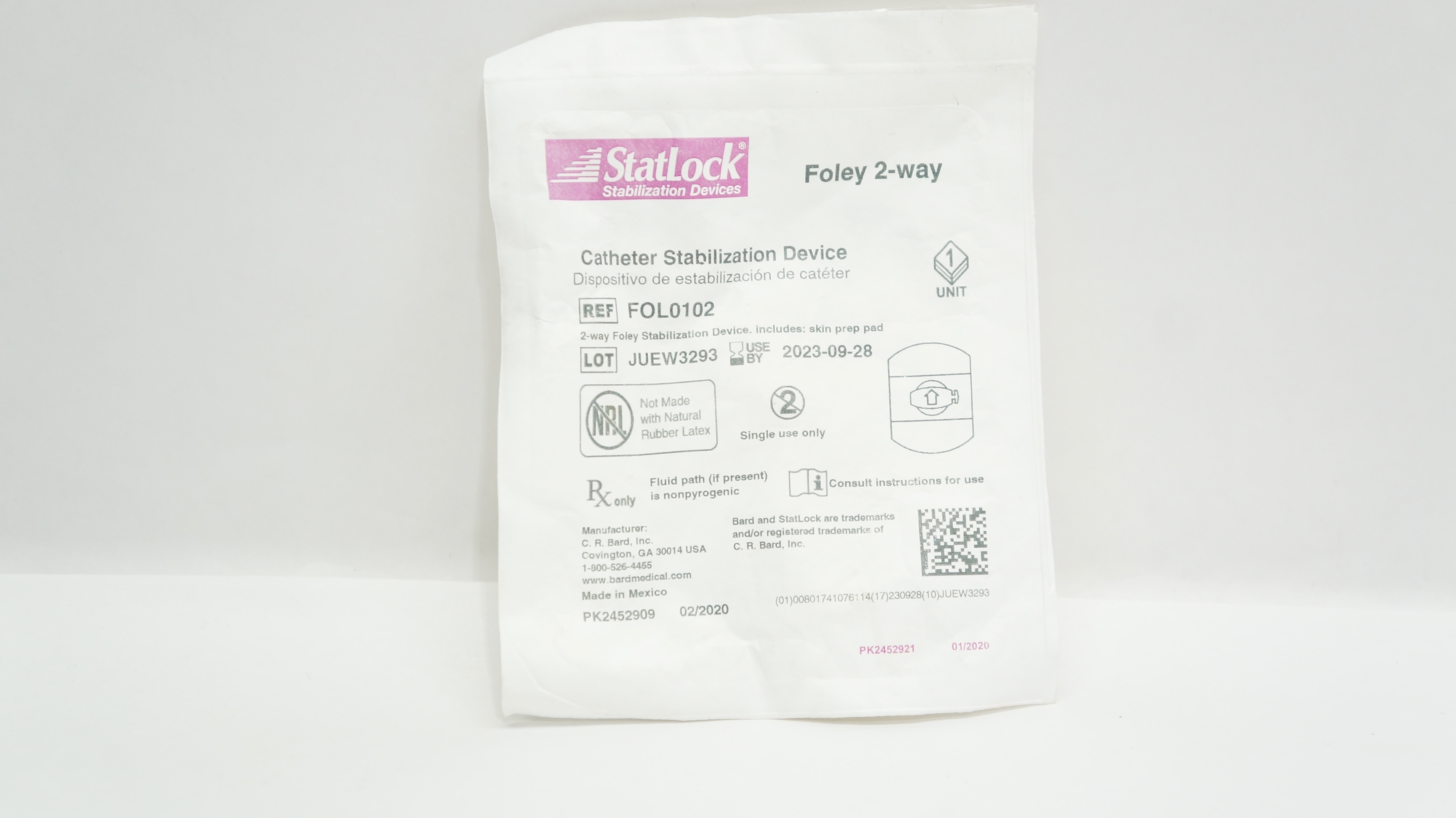 Bard FOL0102 StatLock Cath. Stabilization Device Foley 2-Way (x)