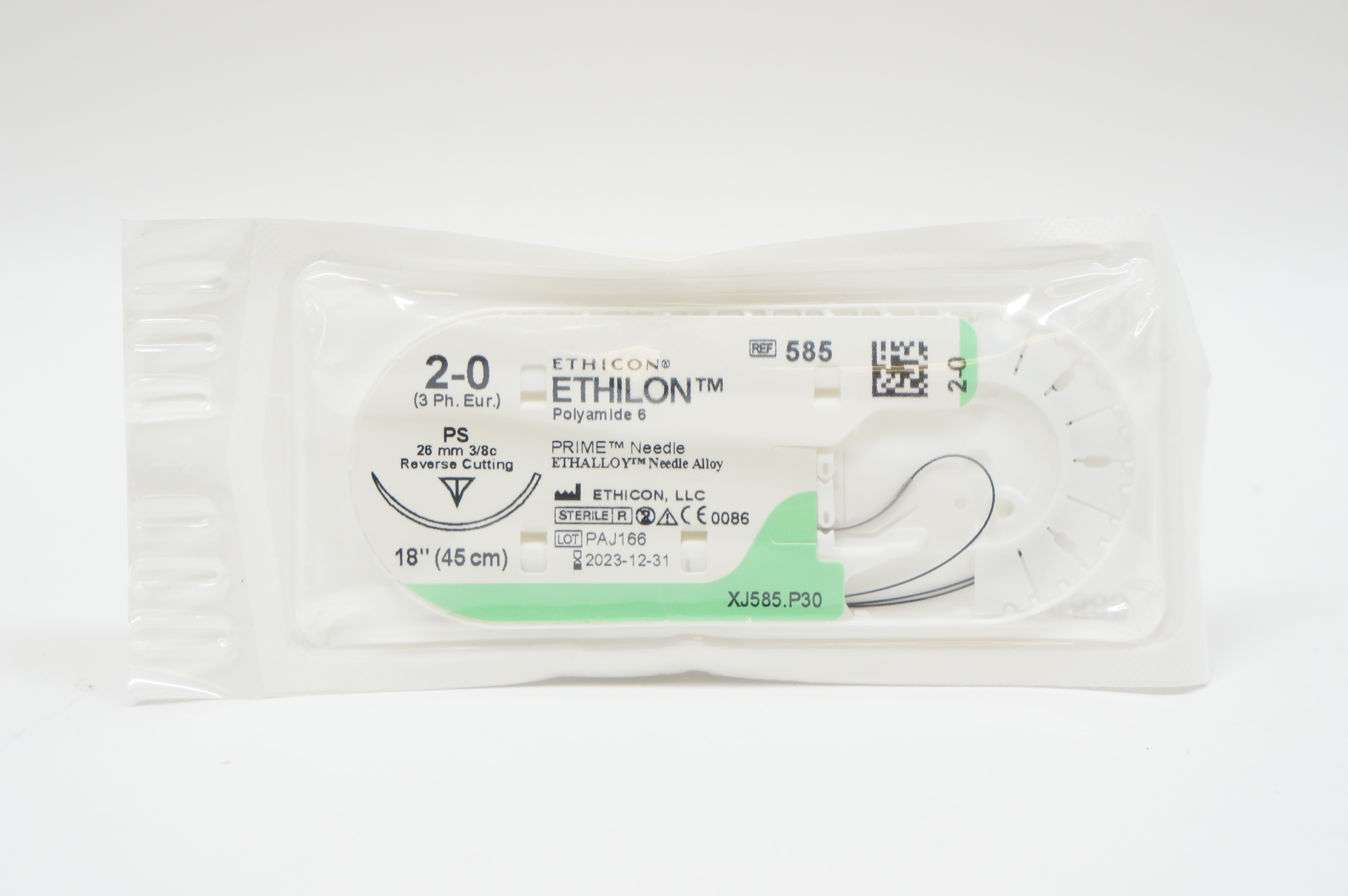 Ethicon 585 2-0 ETHILON, PS, 26mm 3/8c Reverse Cutting, 18inch