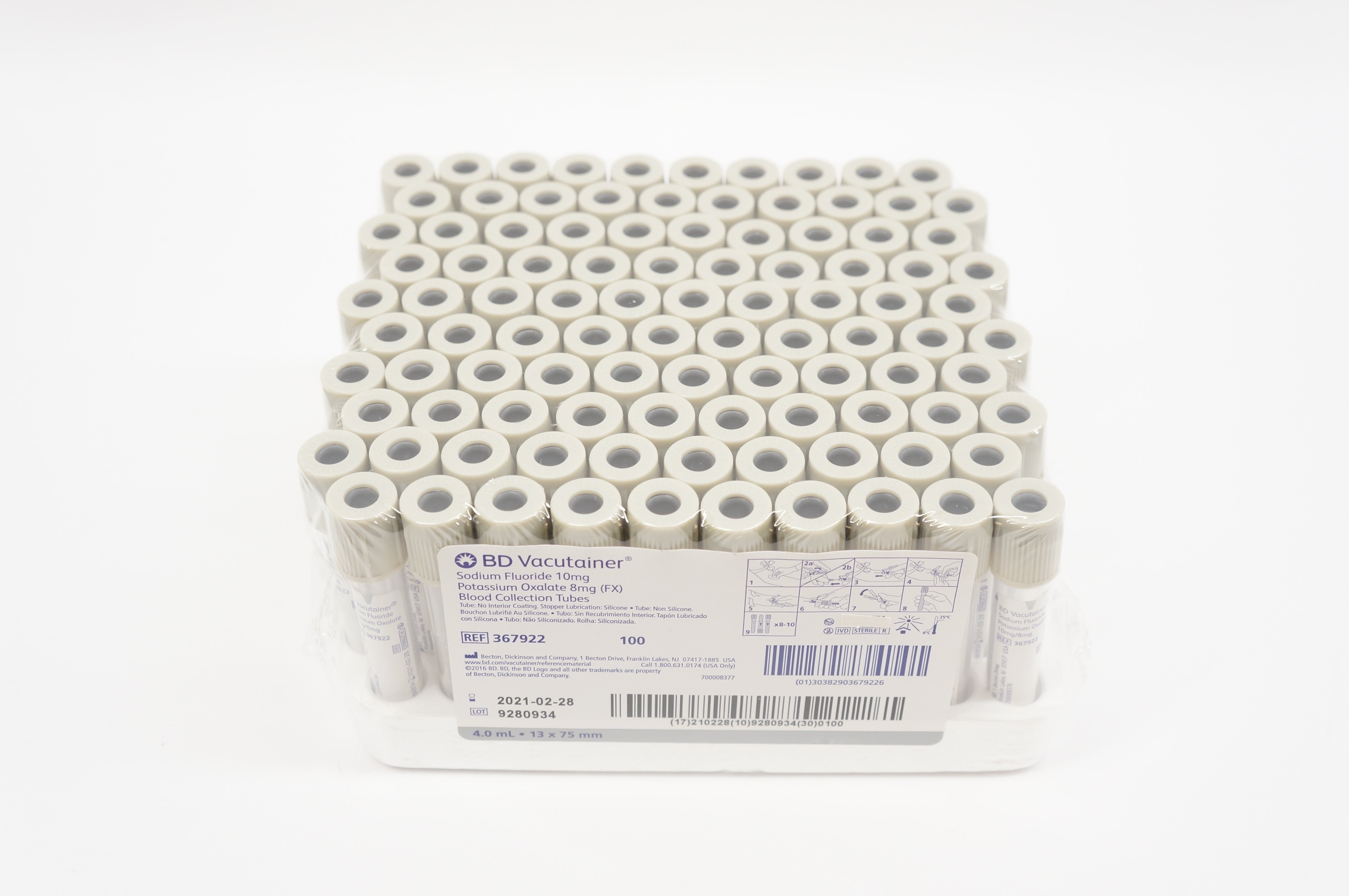 BD 367922 Vacutainer Sodium Fluoride 10 mg, 4.0 mL 13 x 75 mm - Pack of 100