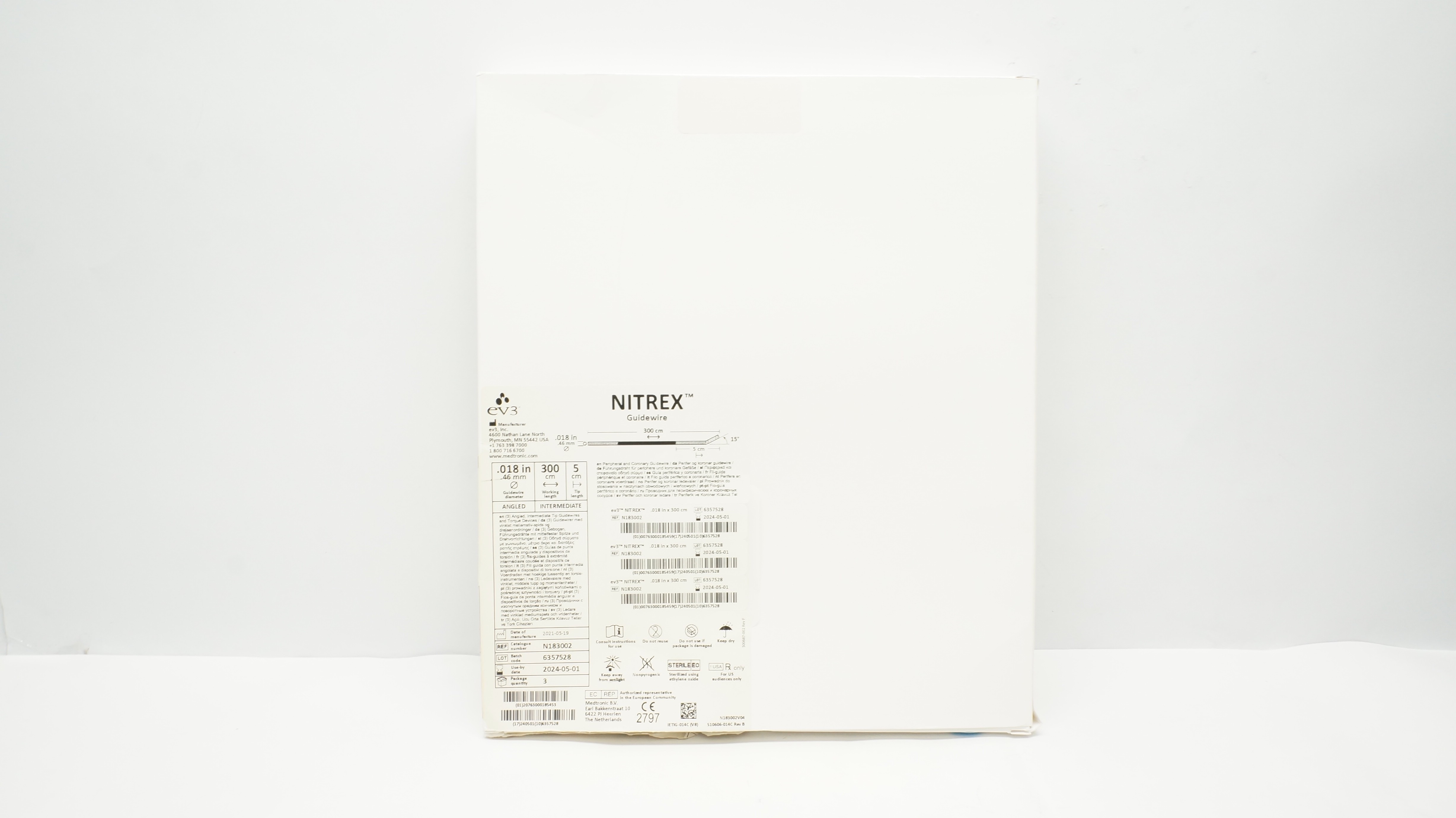 Ev3 N183002 Nitrex Guidewire 0.018inch x 300cm, Angled (x) - Box of 2