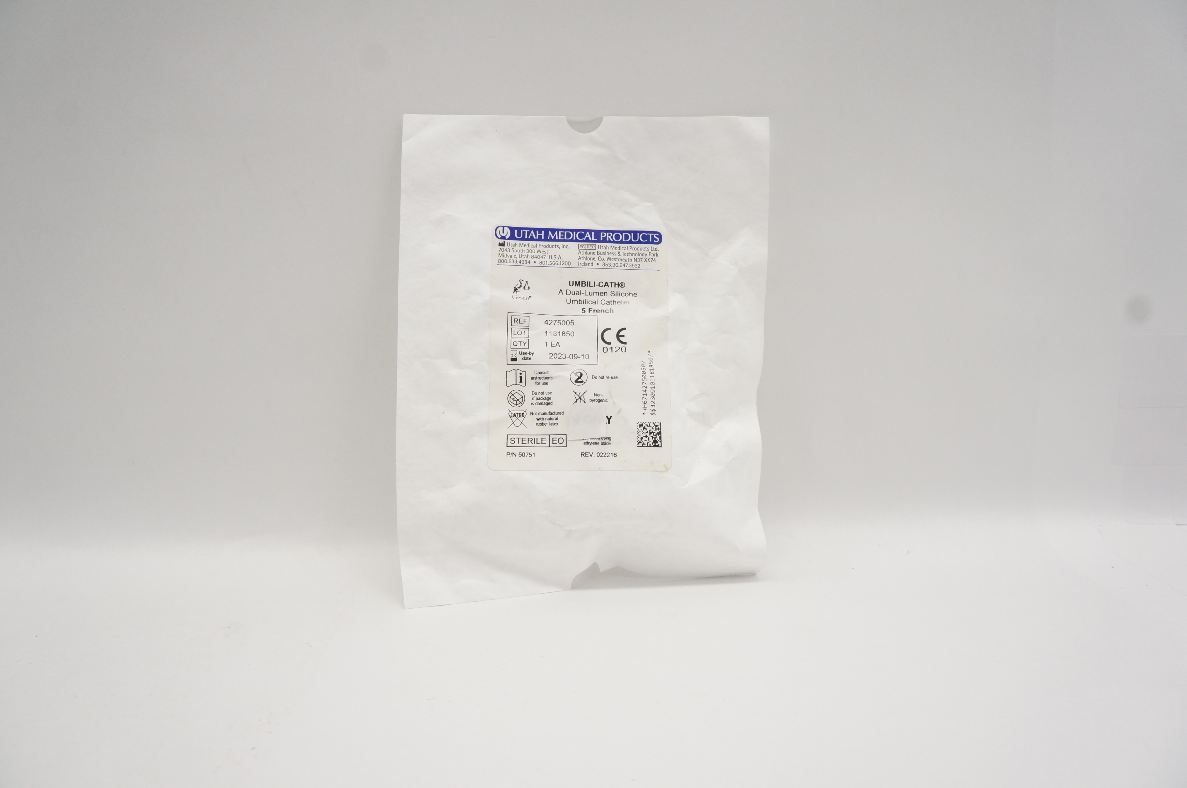 Utah Medical 4275005 Dual-Lumen Polyurethane Umbilical Cath. 5F