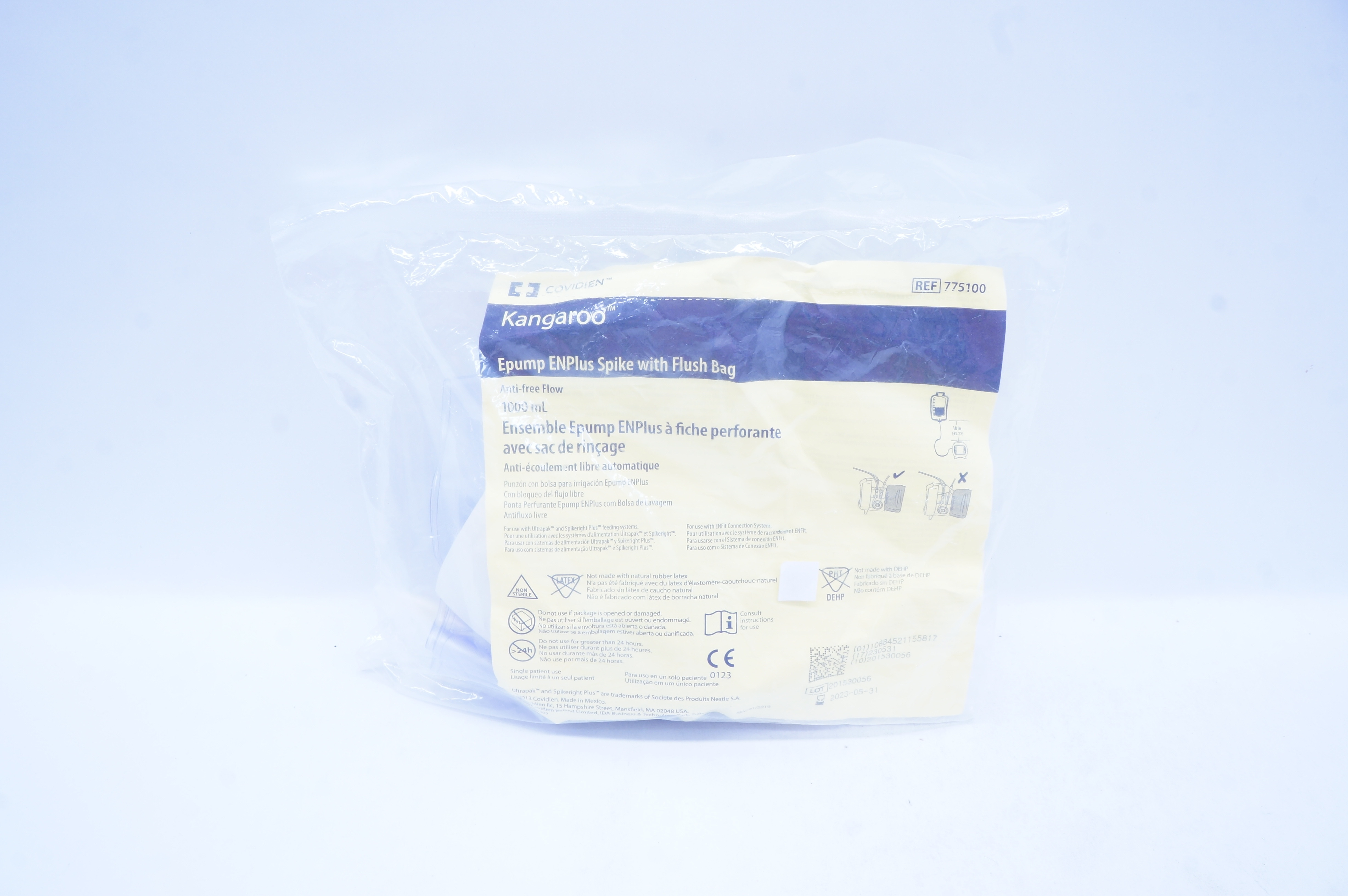 Covidien 775100 Kangaroo Epump ENPlus Spike with Flush Bag 1000mL