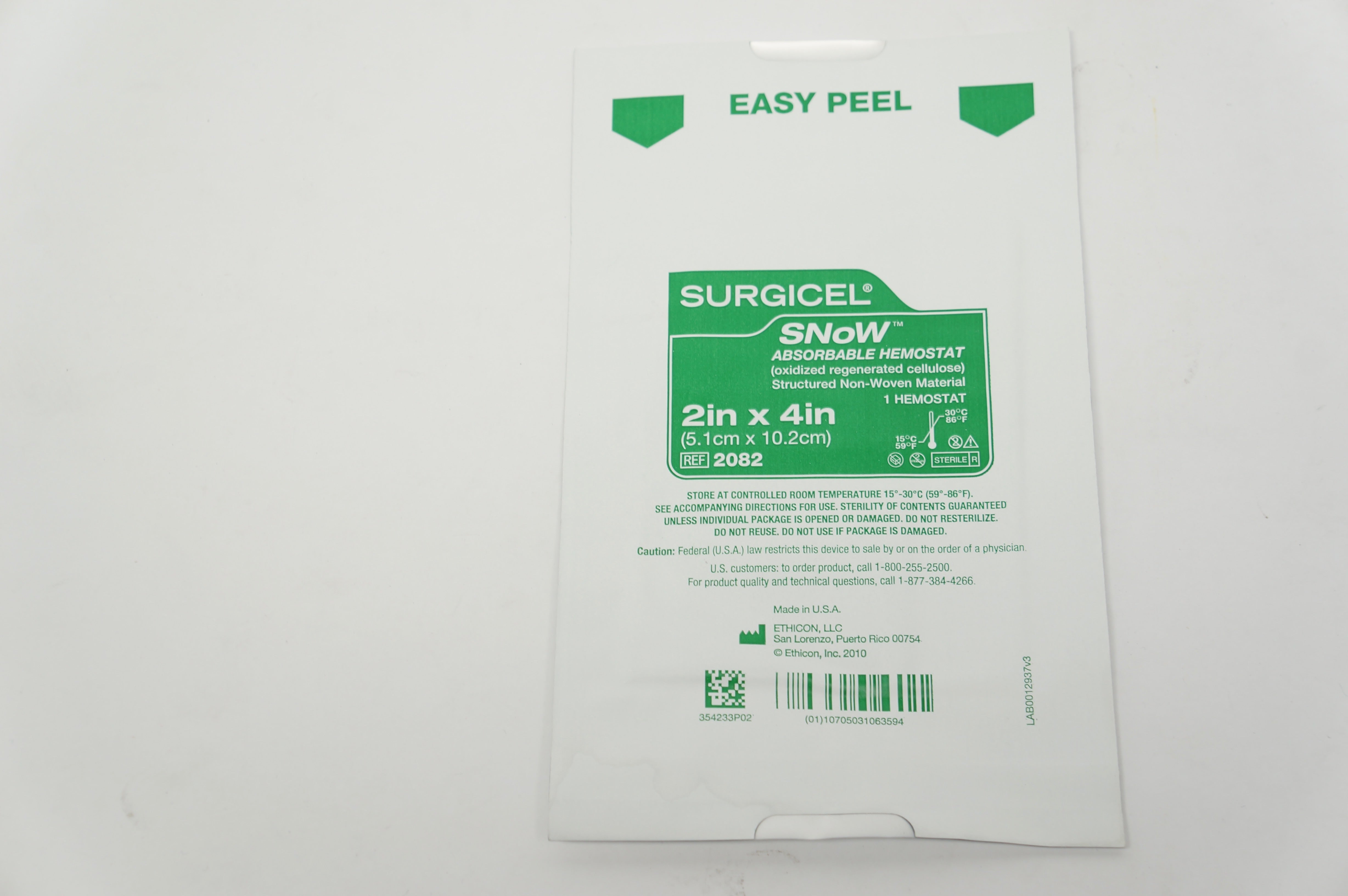 Ethicon 2082 Surgicel SNoW Absorbable Hemostat 2inch x 4inch