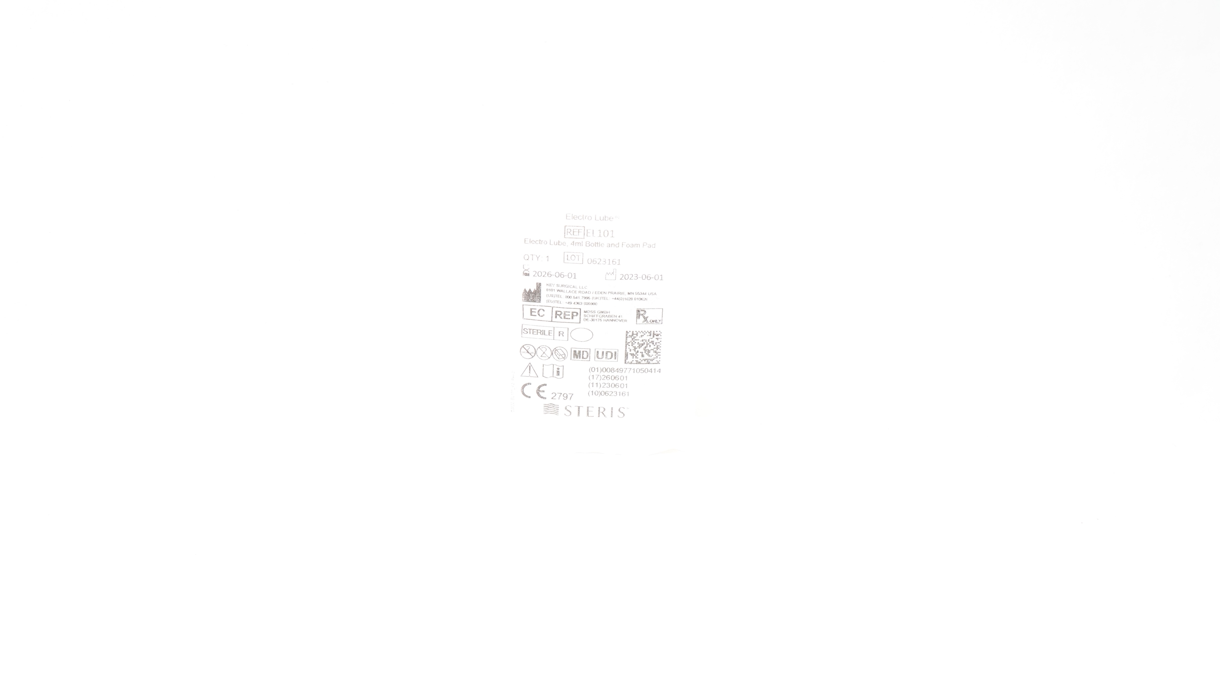 Key Surgical EL101 Steris Electro Lube, 4mm Bottle & Foam Pad