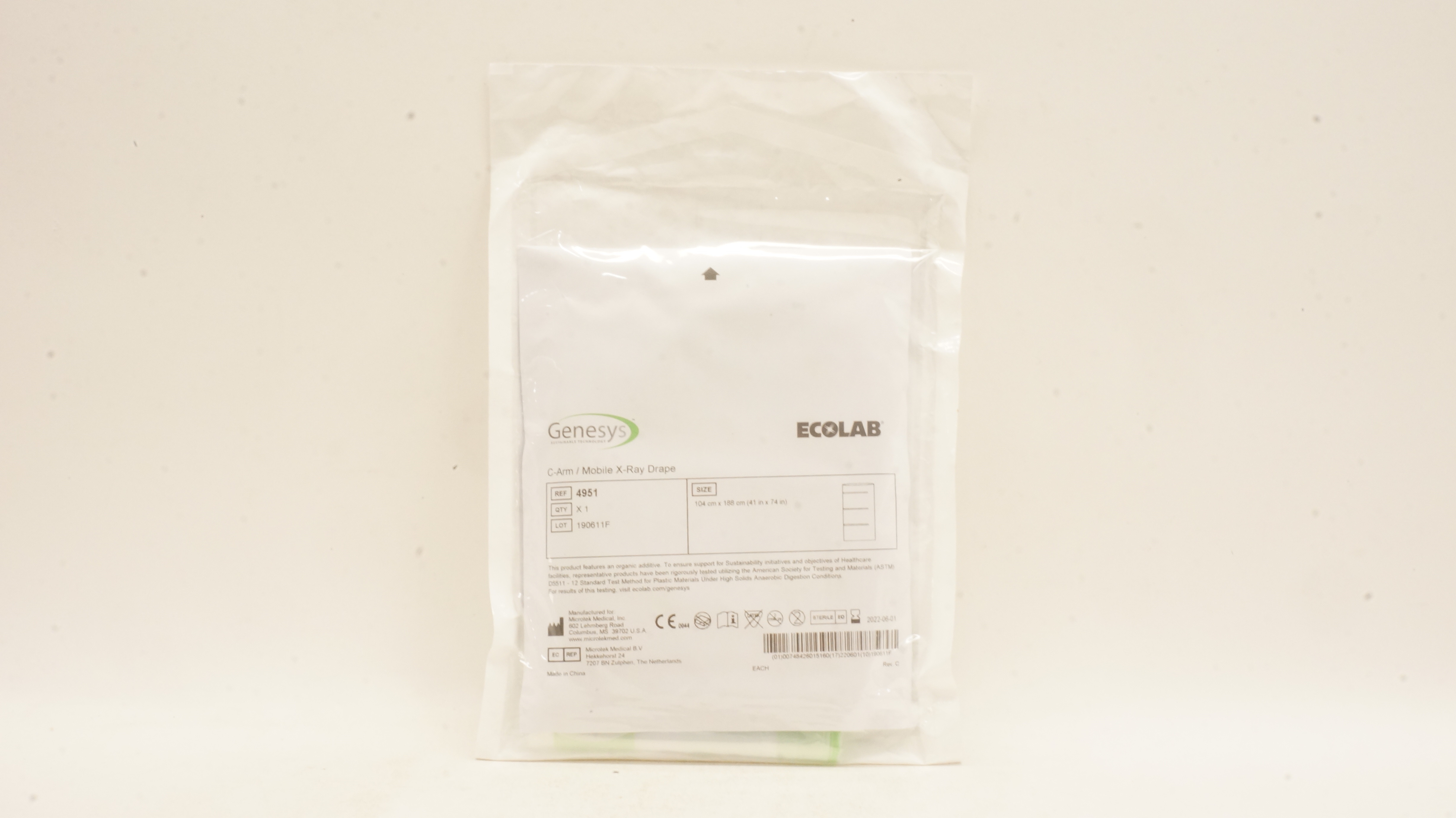 Microtek 4951 Genesys ECOLAB C-Arm / Mobile X-Ray Drape 41inch x 74inch