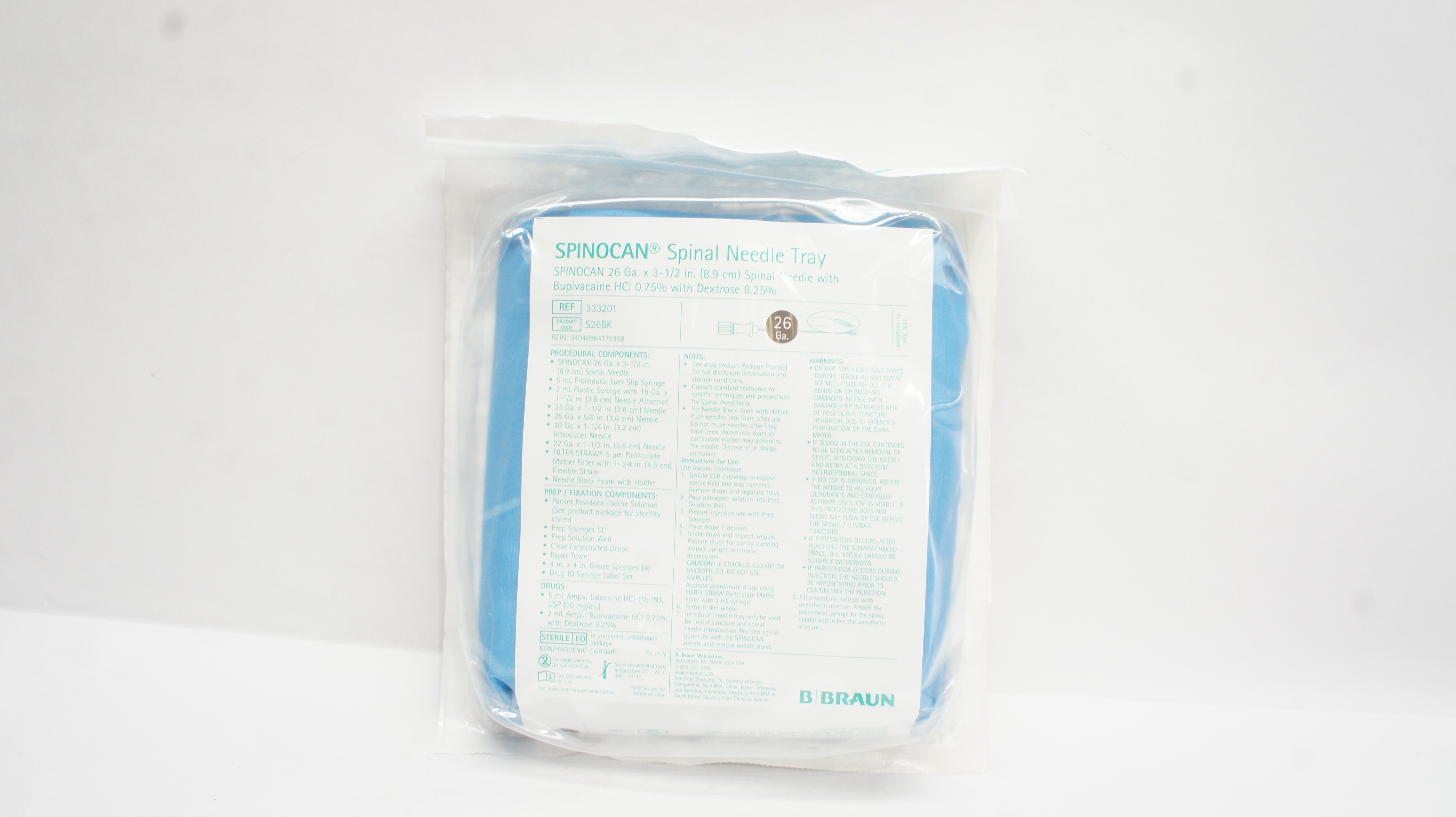 Braun 333201 Spinocan Spinal Ndle Tray 26Ga x 3-1/2 inch