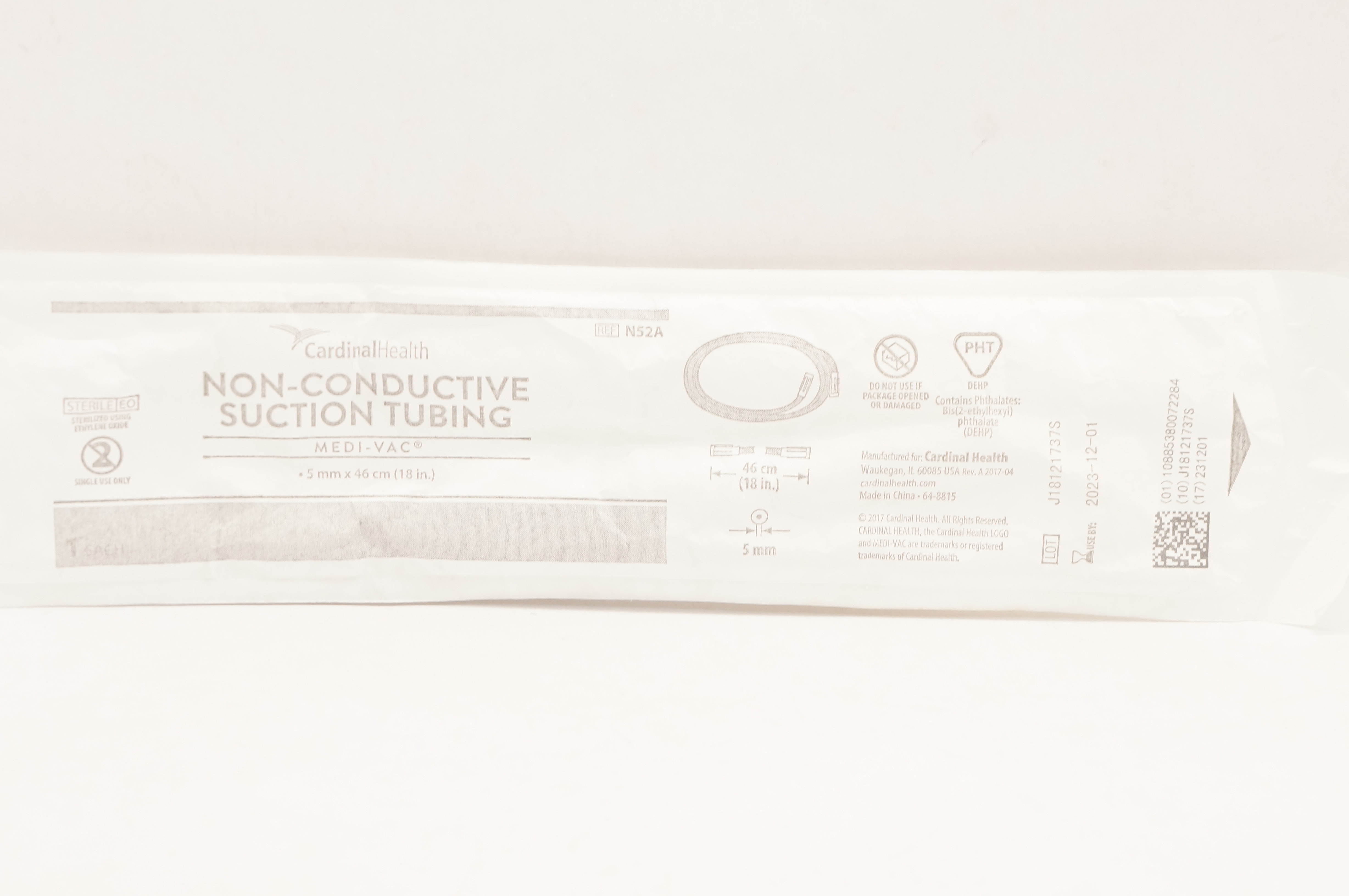 Cardinal Health N52A Medi-Vac Non-Conductive Suction Tubing 5mm x 18inch