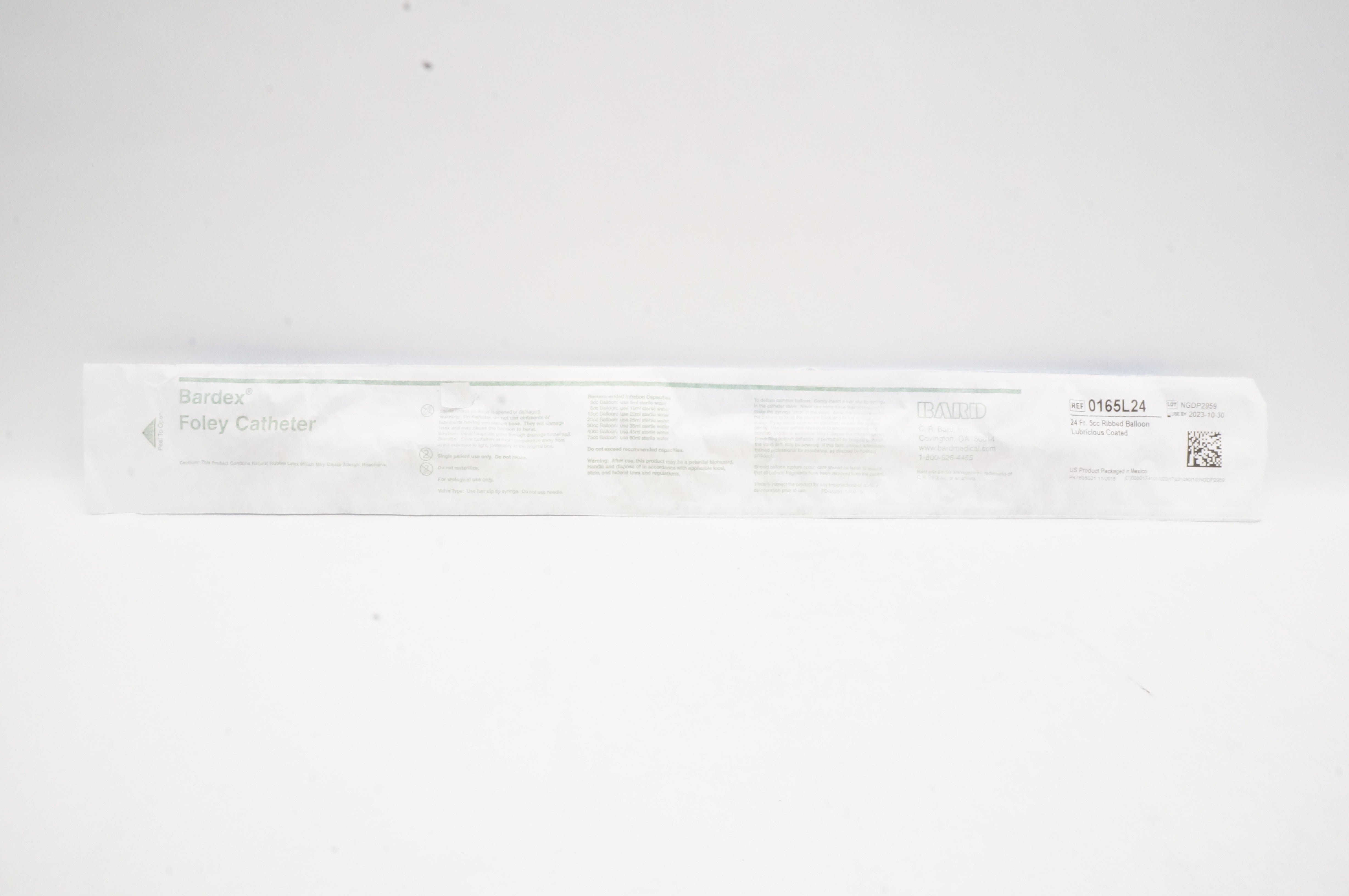 Bard 0165L24 Bardex Foley Cath. Lubricious Coated 24Fr 5cc Ribbed Balloon (x)