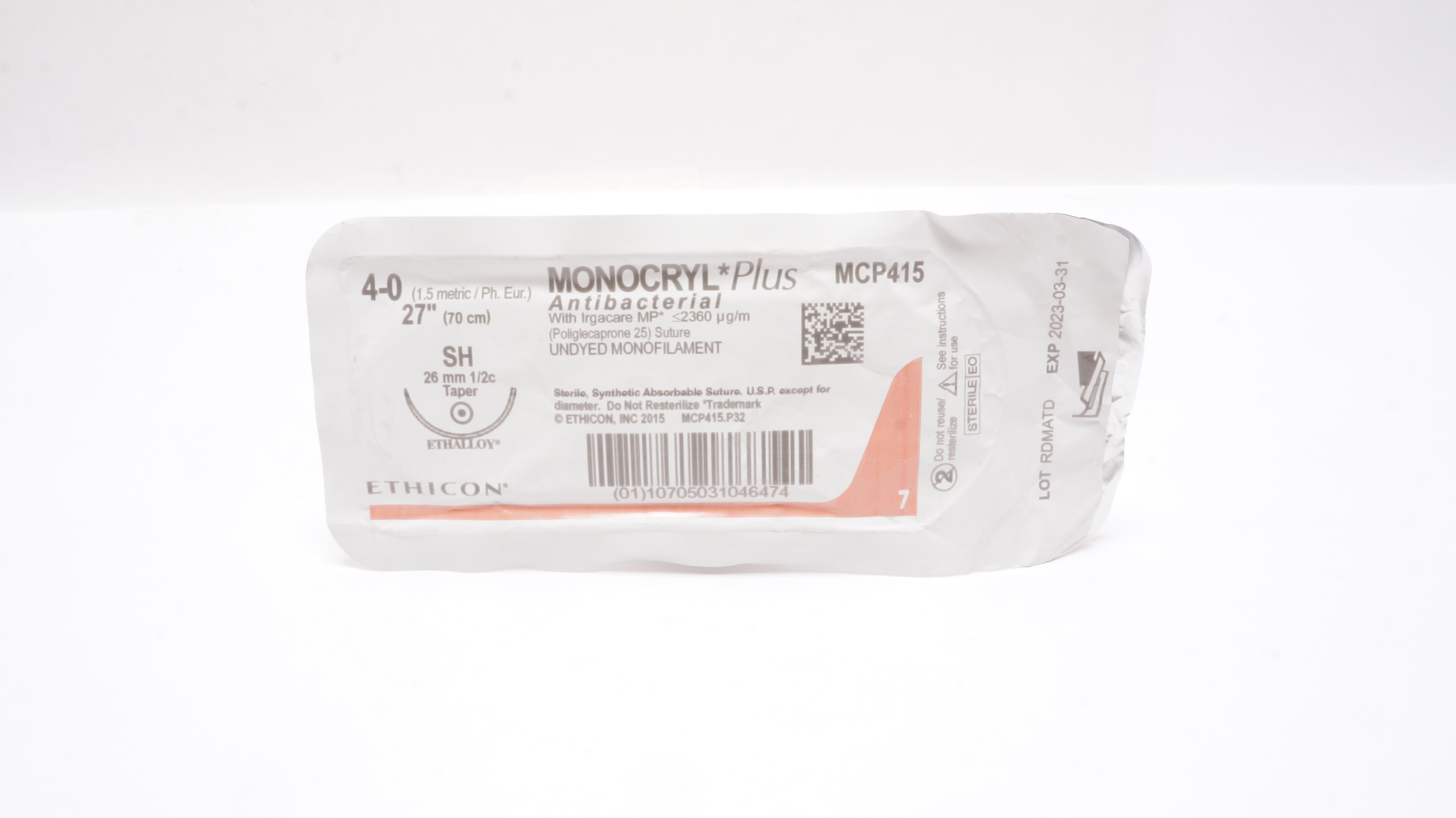 Ethicon MCP415 4-0 MONOCRYL Plus, SH, 26mm 1/2c Taper, 27inch (x)
