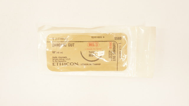 Ethicon 5580 1 Chromic Gut, Absorbable Stre, Taper MO-4 Ndles, MS/3 18 inch
