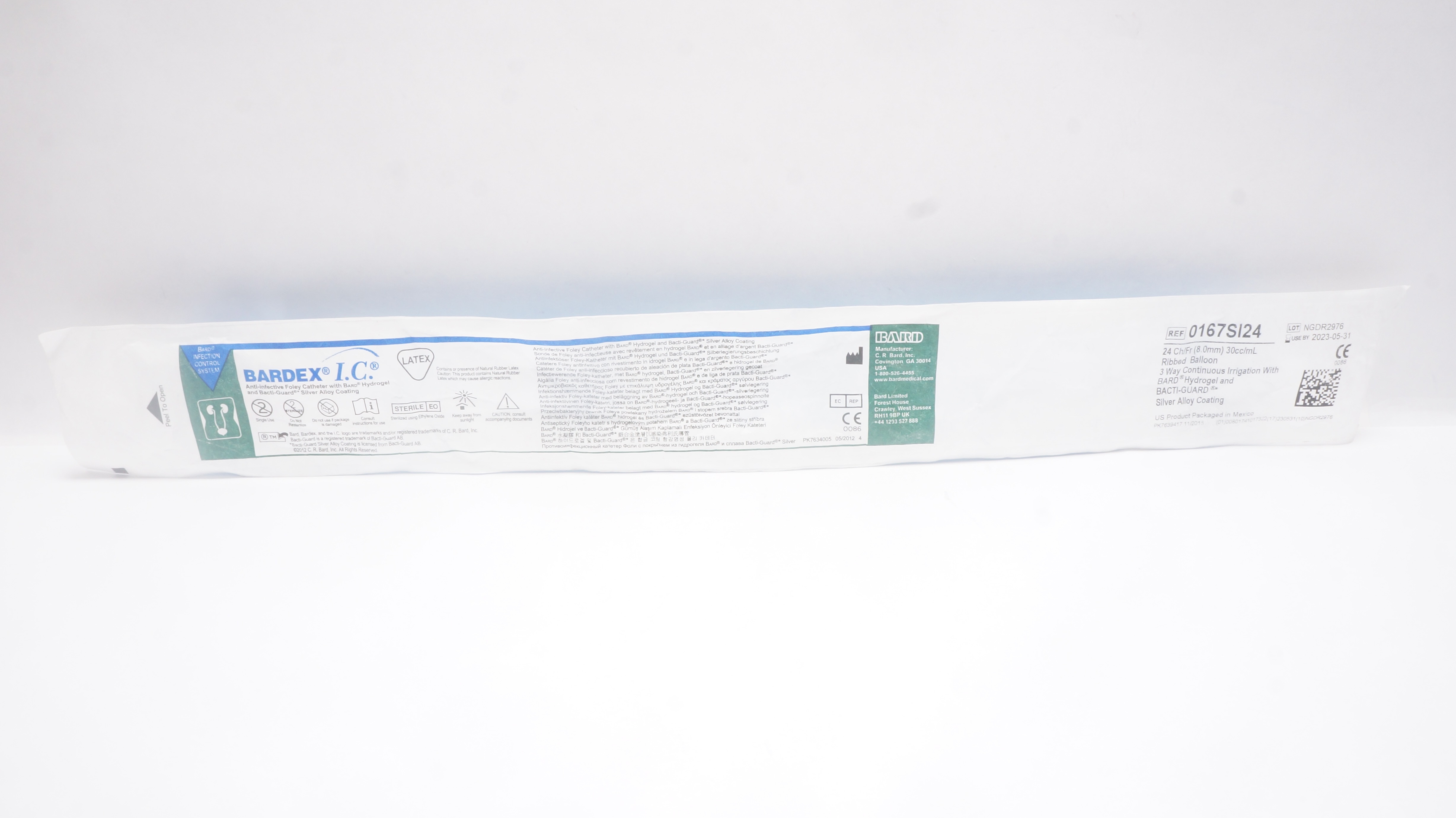 Bard 0167SI24 Bardex I.C. Anti-Infective Foley Cath. 24Ch/Fr 30cc/mL Balloon (x)