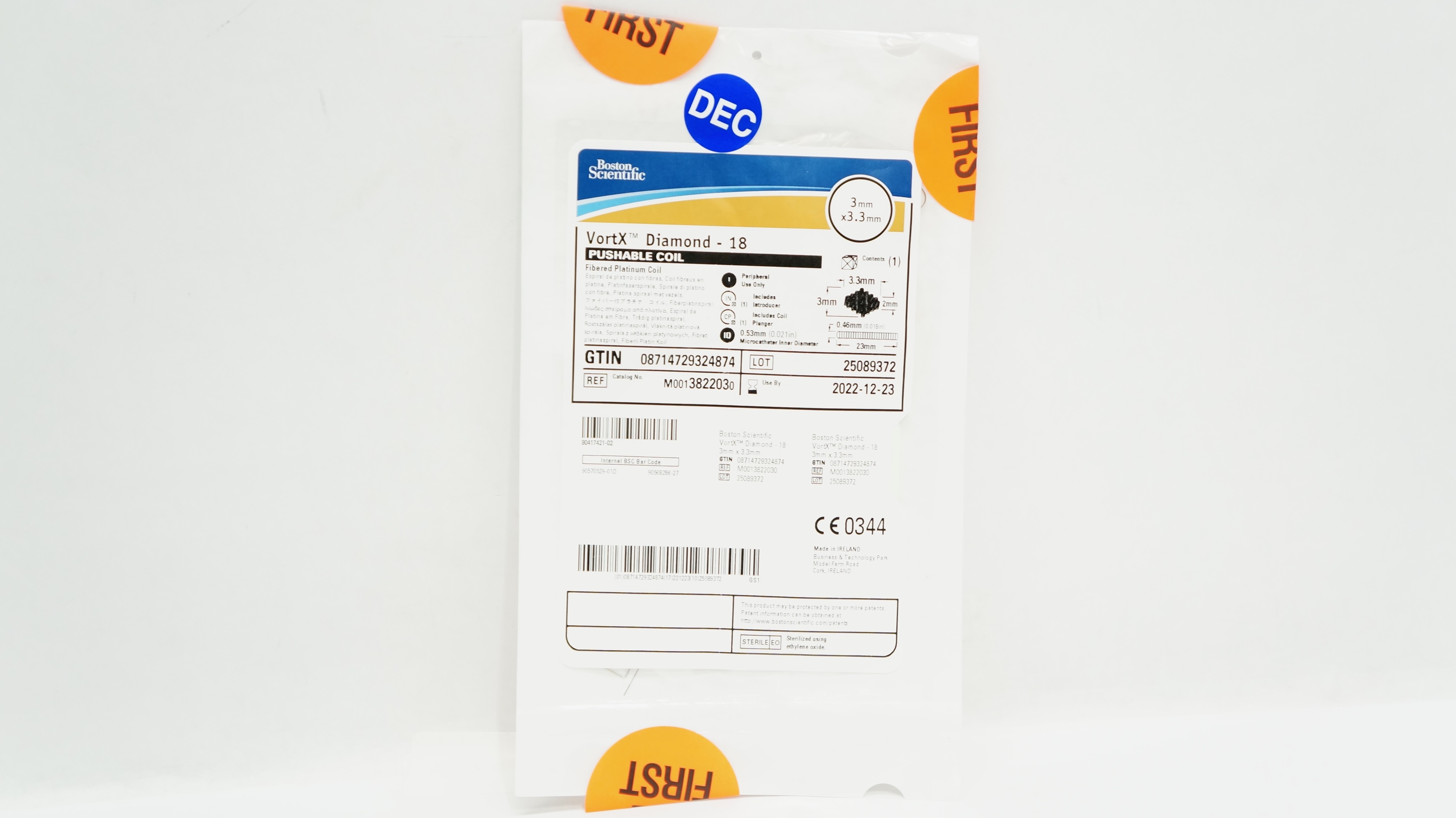 Boston Scientific M0013822030 VortX Diamond - 18 Pushable Coil 3mm x 3.3mm (x)