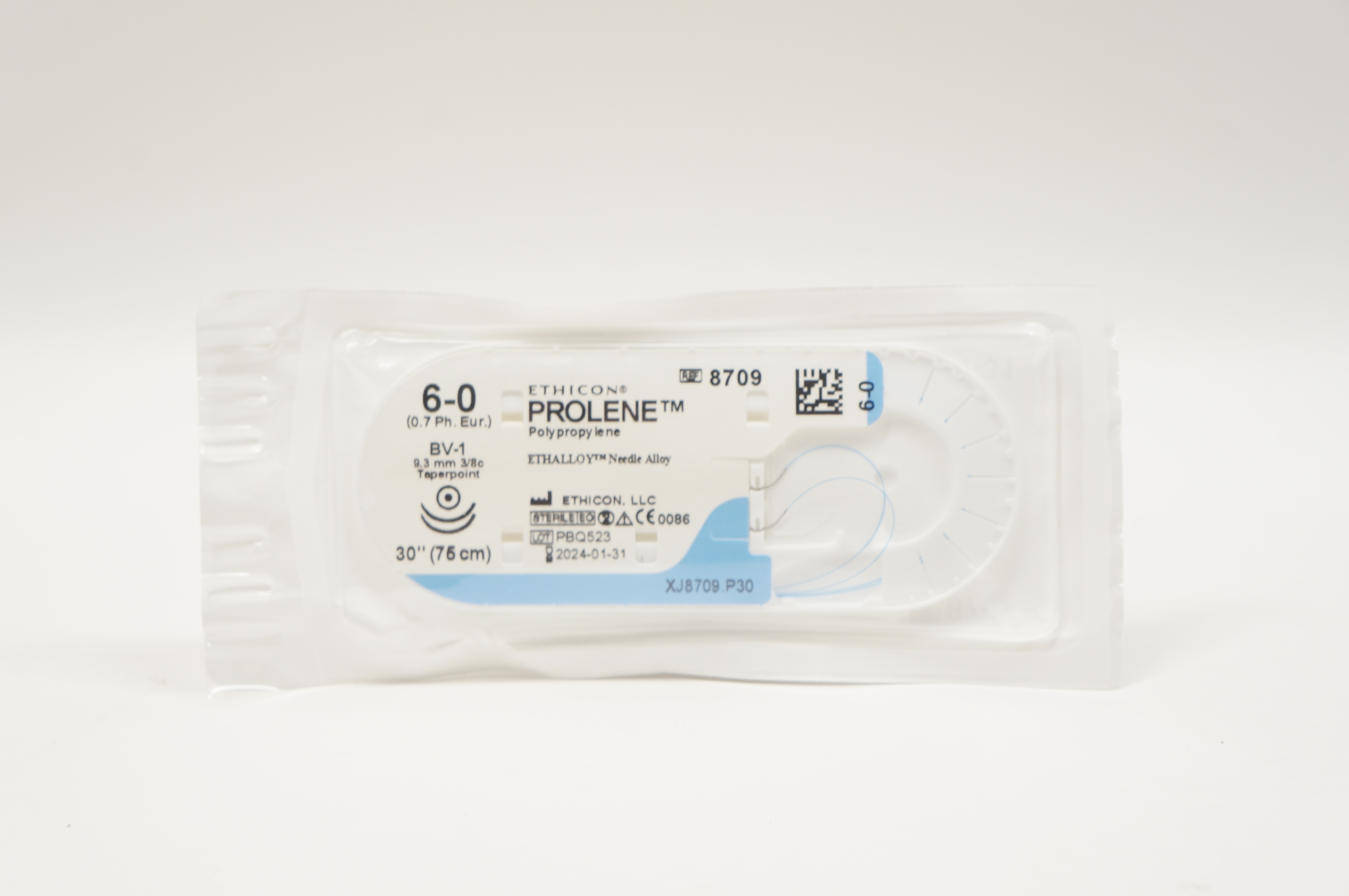 Ethicon 8709 6-0 PROLENE, BV-1, 9.3mm 3/8c Taperpoint, 30inch