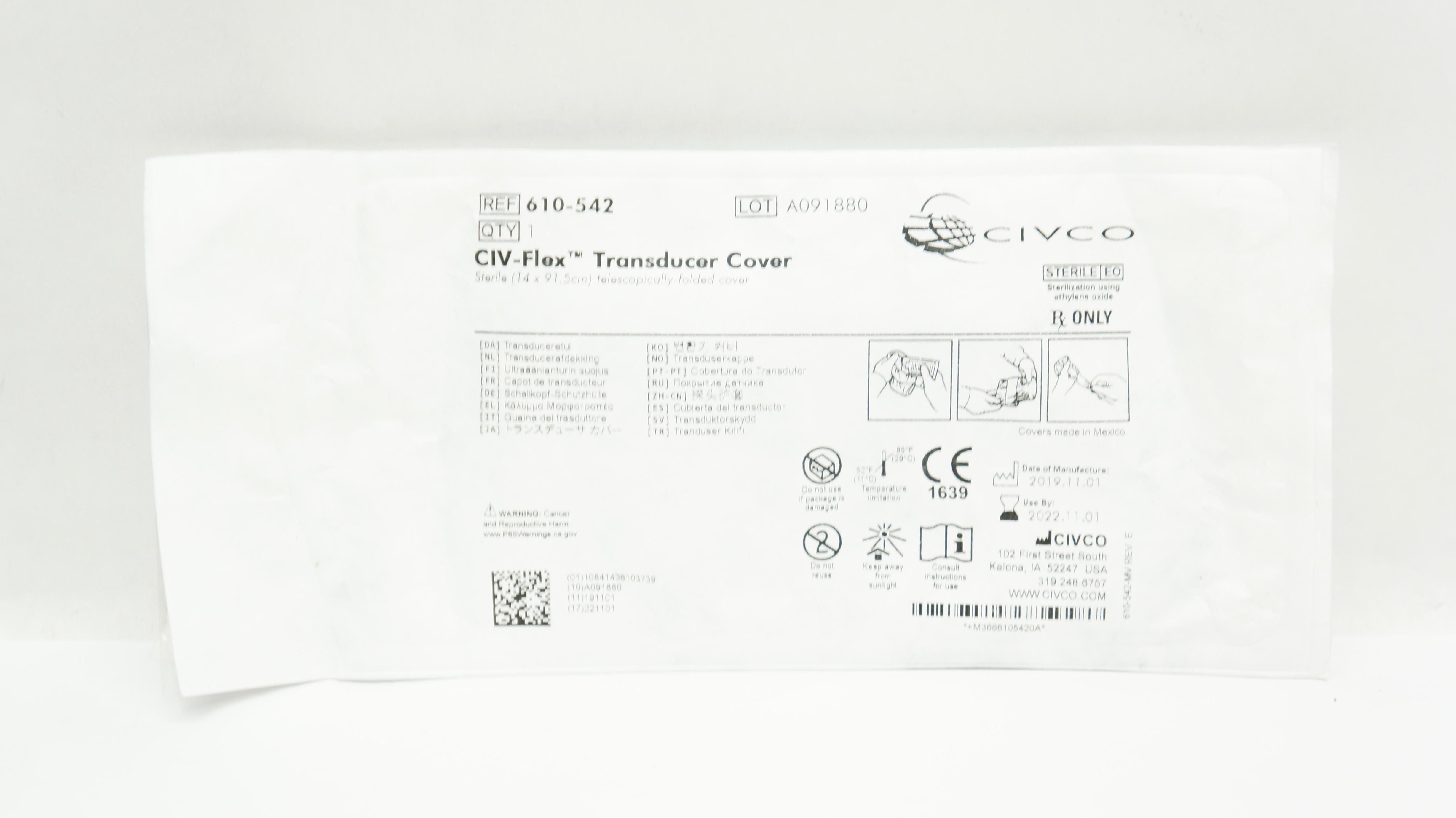 Civco 610-542 CIV-Flex Transducer Cover Sterile 14 x 91.5 cm
