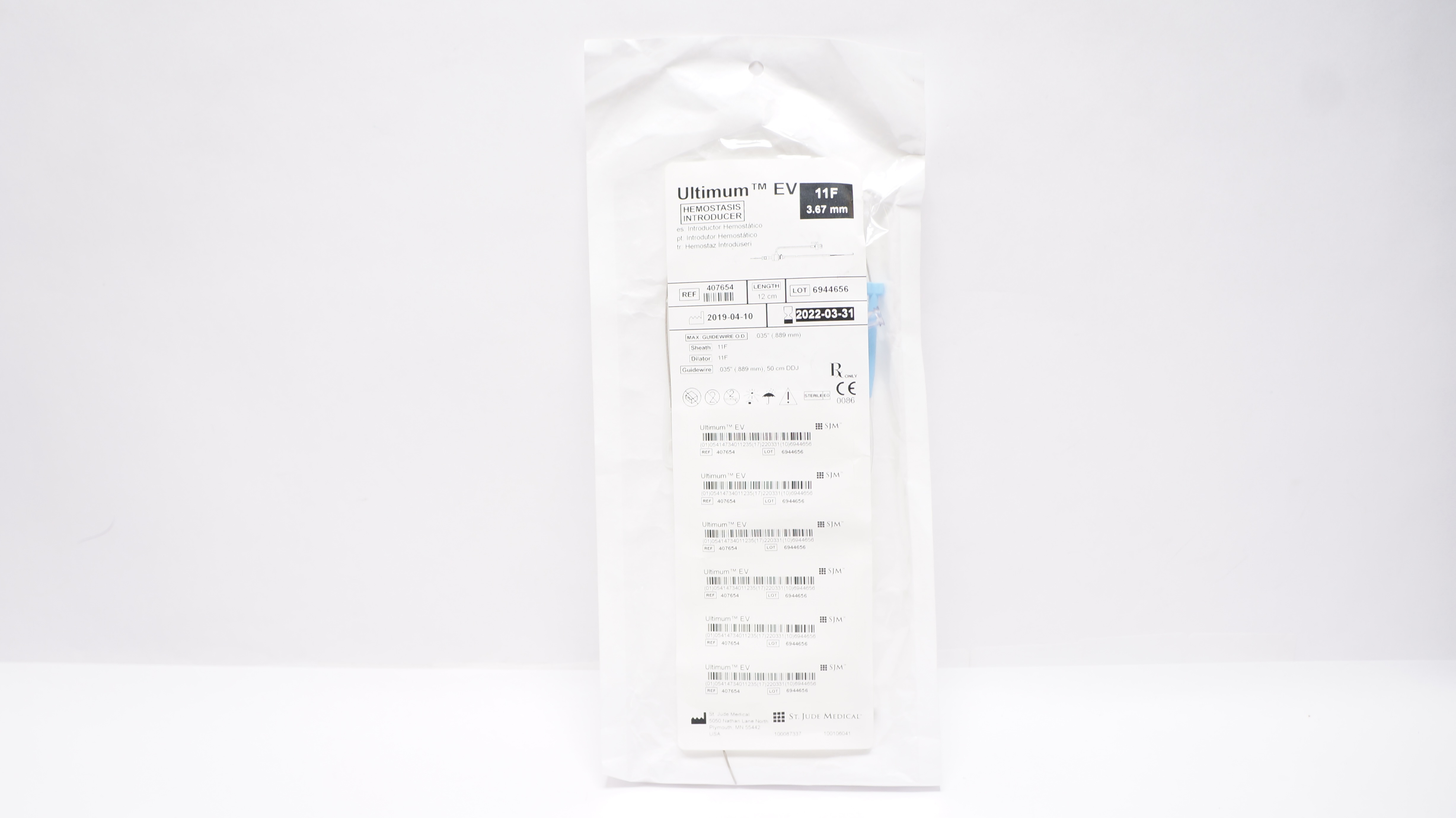 ST Jude Medical 407654 Ultimum Hemostasis Introducer  11F 3.67mm (x)