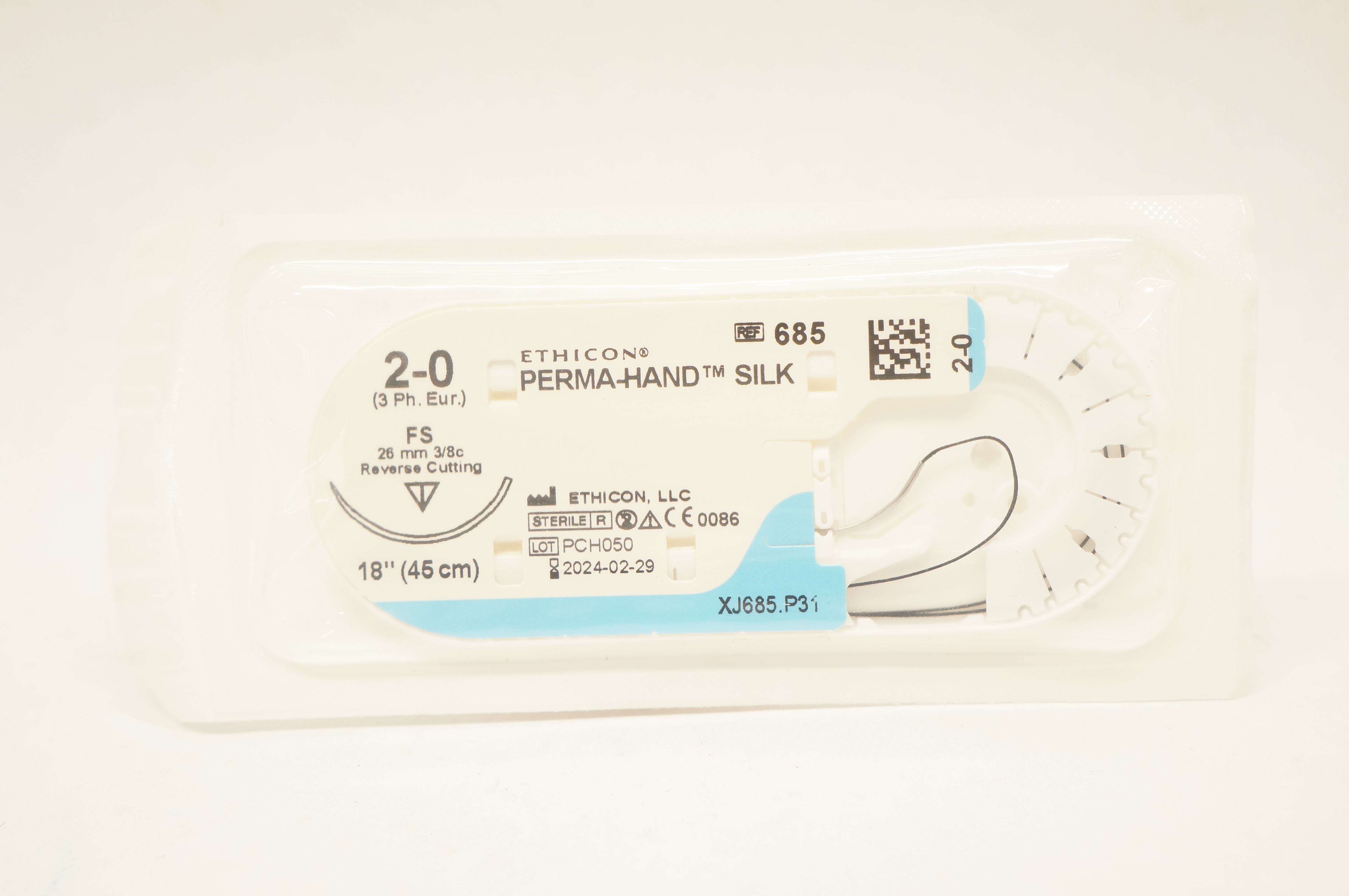 Ethicon 685 2-0 Perma-Hand Silk FS 26mm 3/8c Reverse Cutting, 18inch