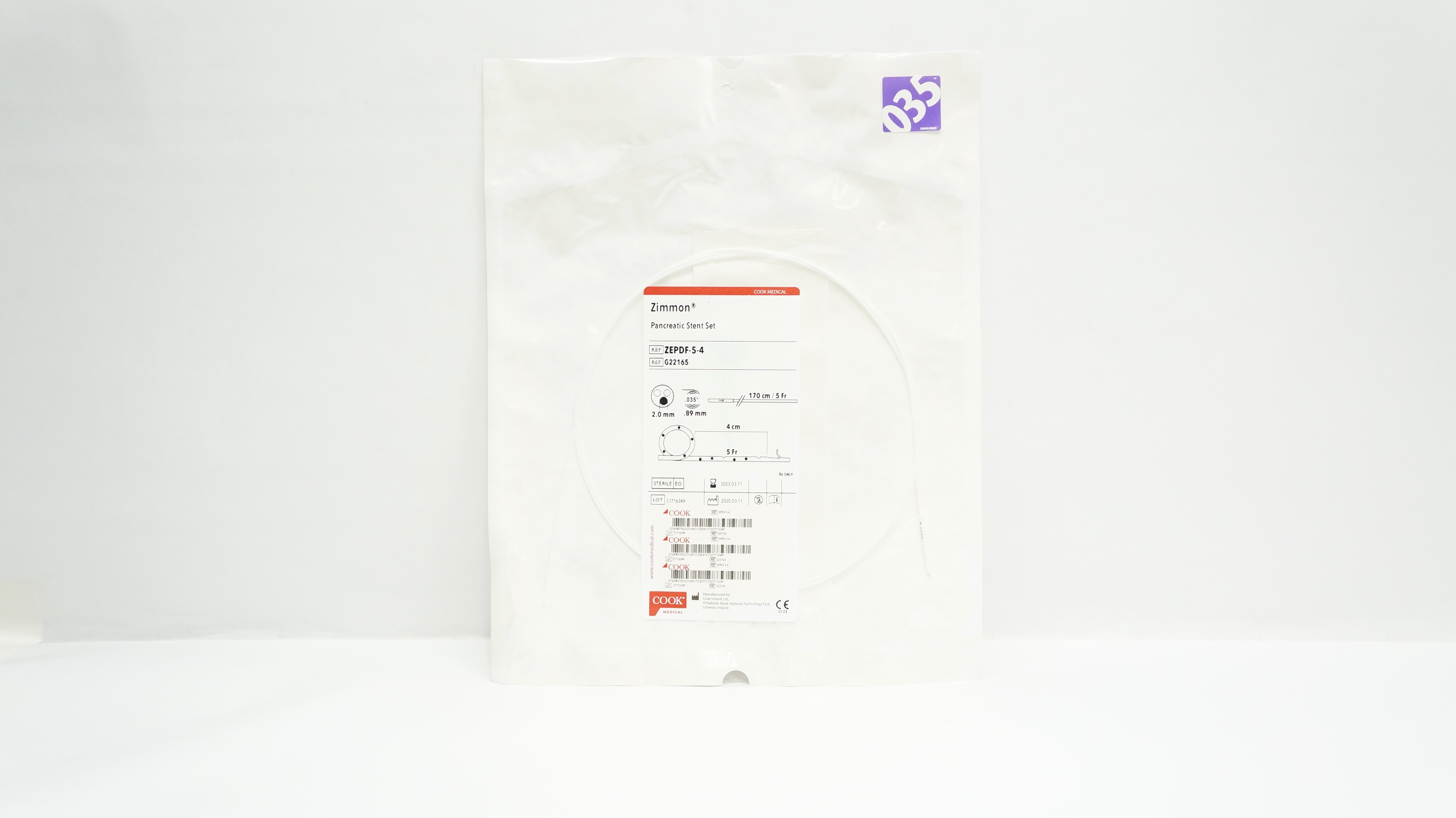Cook Medical G22165 Zimmon Pancreatic Stent Set 5Fr (x)