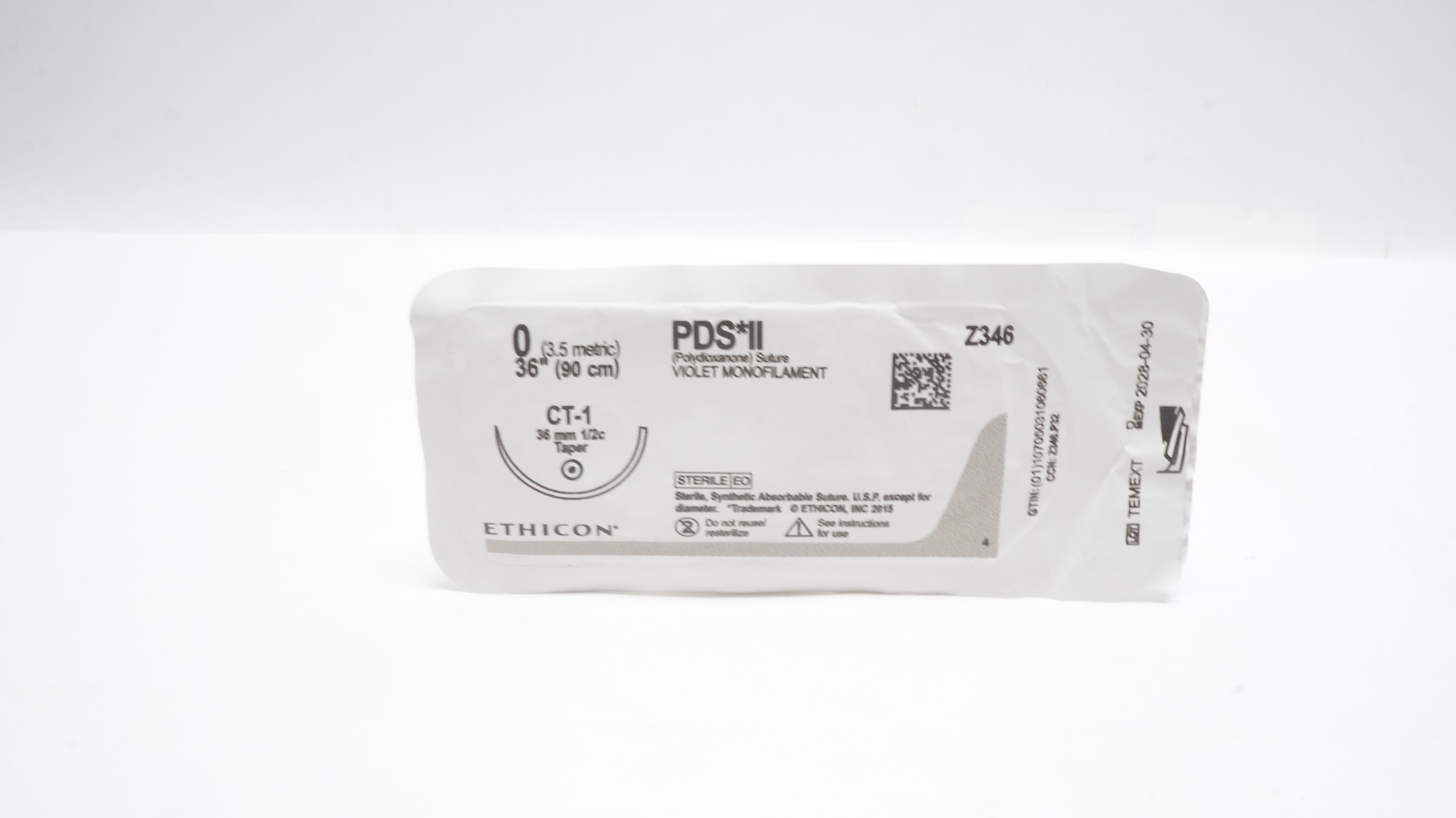 Ethicon Z346 0 PDS II Violet Monofilament Stre CT-1 36mm 1/2c Taper, 36inch (x)