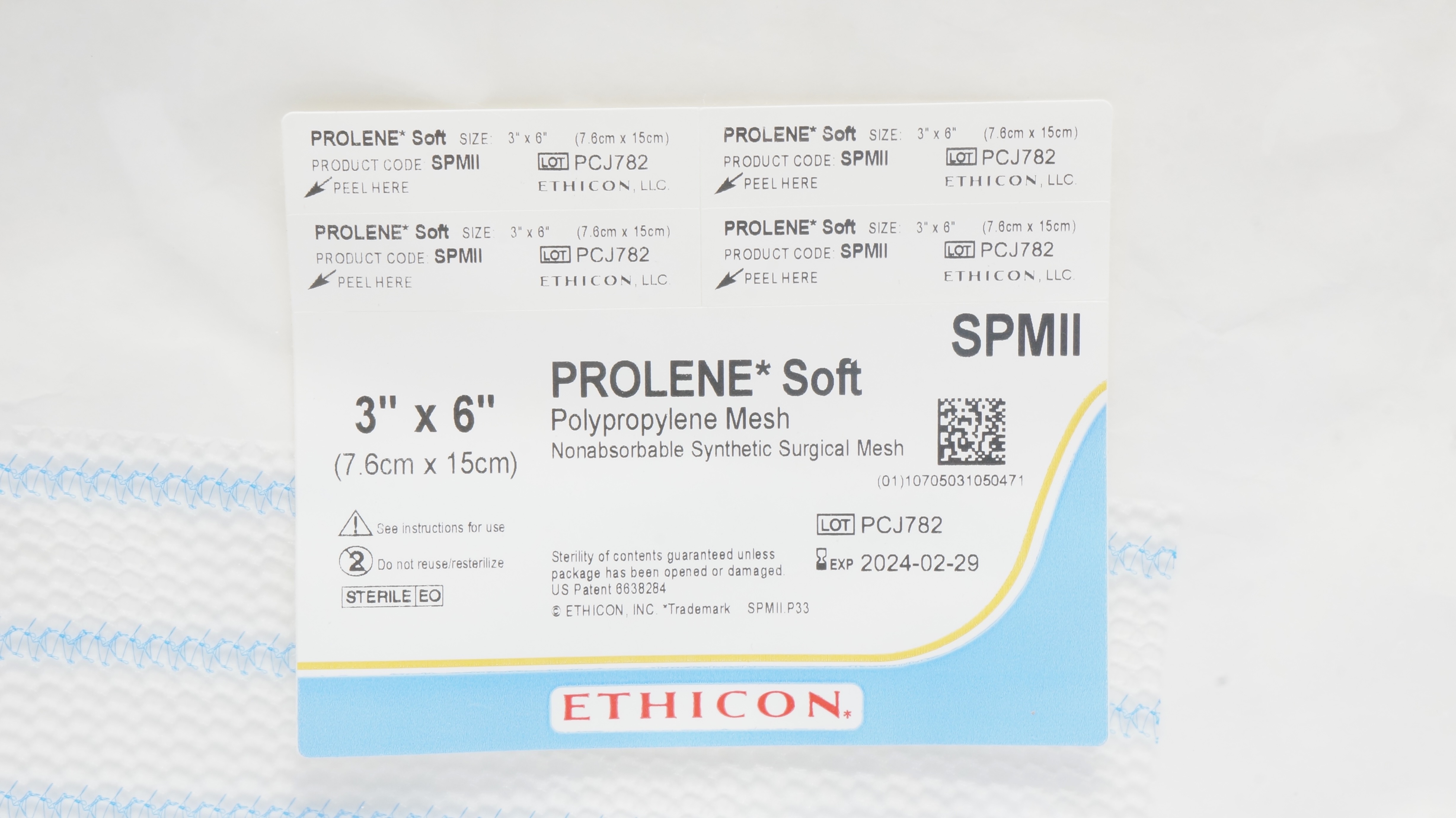Ethicon SPMII Prolene Soft Nonabsorbable Synthetic Surgical Mesh 3 x 6inch (x)