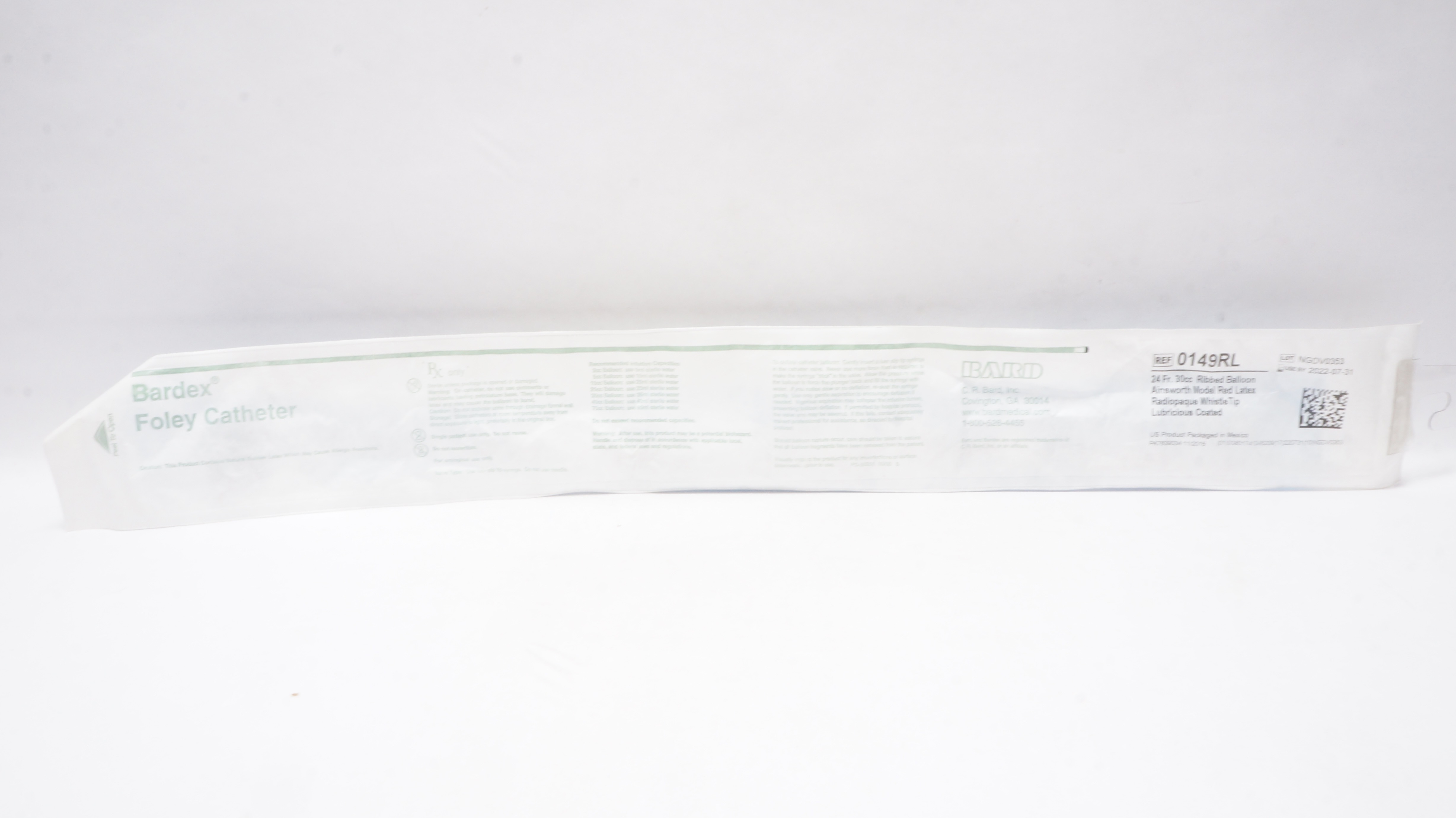 Bard 0149RL Bardex Foley Cath. 24Fr 30cc Ribbed Balloon Ainsworth Model (x)